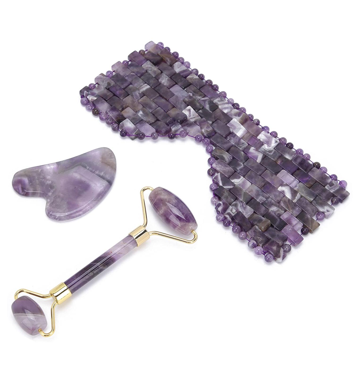 Buy Gua Sha Board Set - Purple Metal Holder & Face Roller Massager for Neck Forehead & Eye | Beauty Tools for Glowing Skin - Buy Online on GoSupps.com