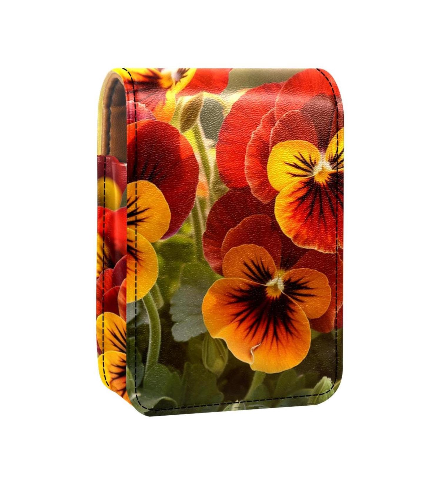 Travel Lipstick Organizer Case | Portable Makeup Bag with Mirror - Butterfly Flowers Design - Buy Online on GoSupps.com