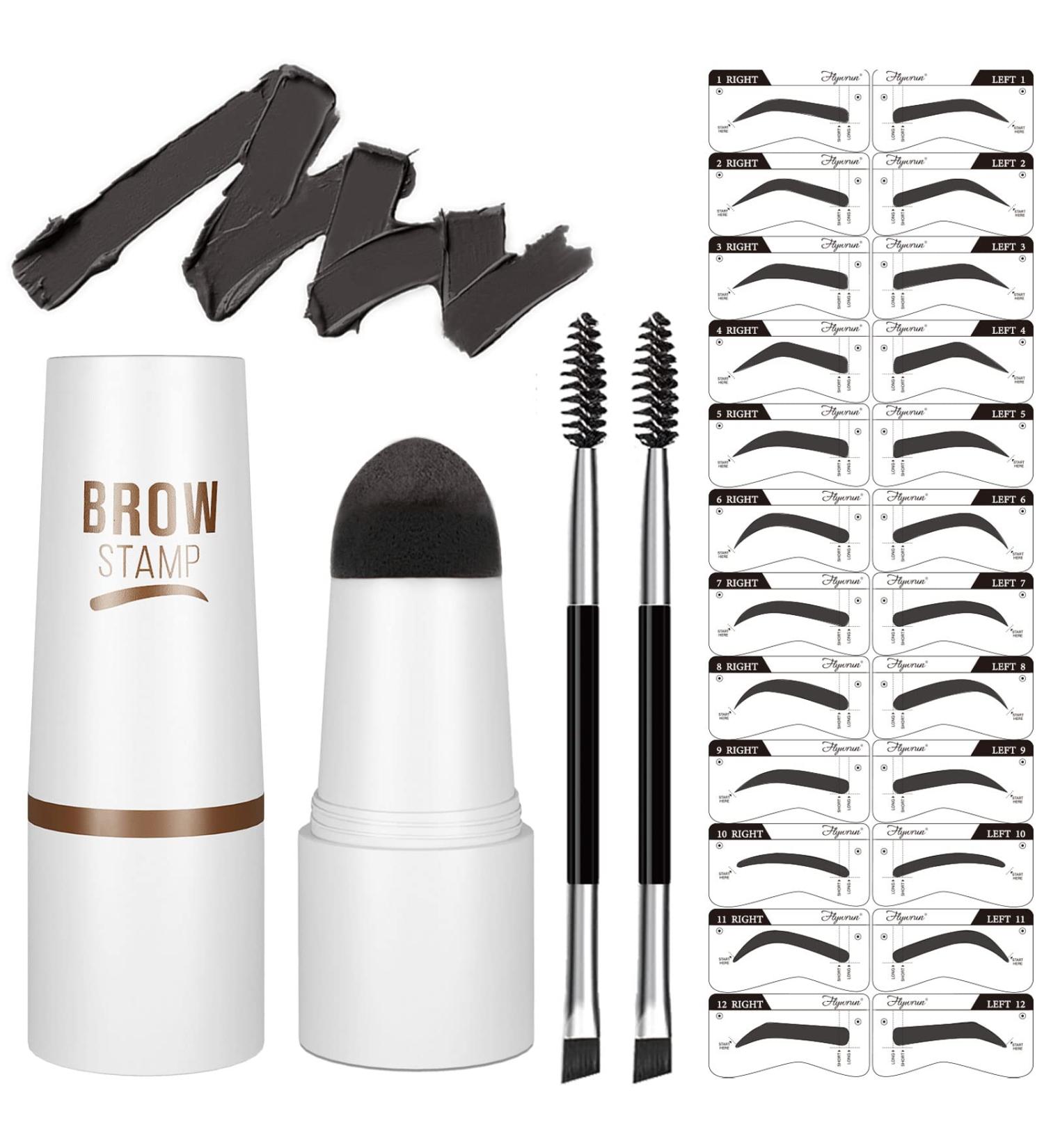 Eyebrow Stamp Stencil Kit - Vegan One-Step Pomade for Perfect Brows - Waterproof & Smudge-Proof - 20 Reusable Thin & Thick Stencils - Grey Black - Buy Online on GoSupps.com