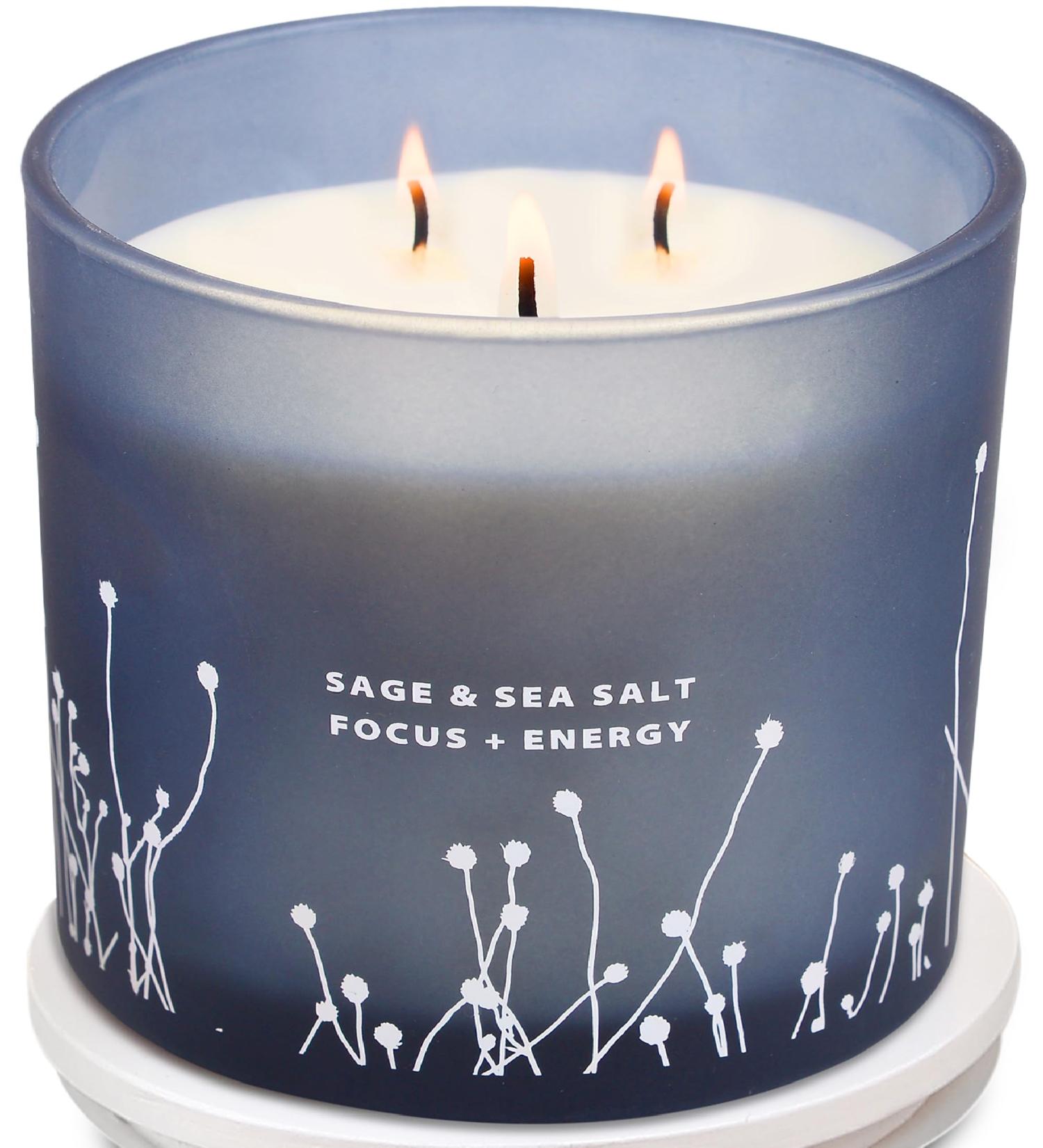 Buy White Sage Sea Salt 3 Wick Candle - 14.5 oz Soy Aromatherapy Candle for Home | Cleansing Energy Sage Scented Candle for Women & Men - Buy Online on GoSupps.com