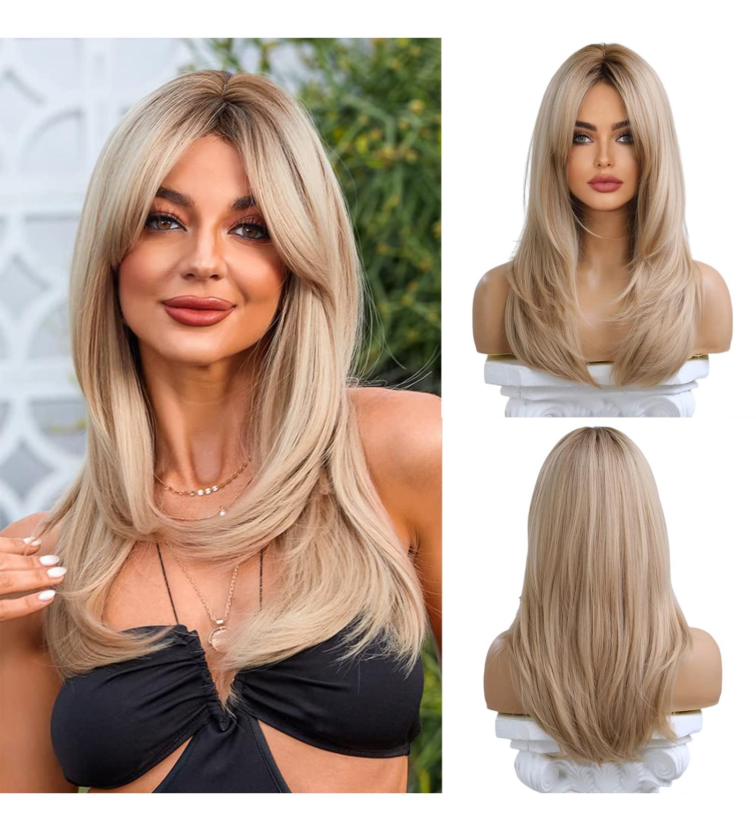 Esmee Long Straight Blonde Ombre Wig with Dark Roots - 20 Inches | Synthetic Hair for Daily Wear, Parties, and Cosplay - Buy Online on GoSupps.com