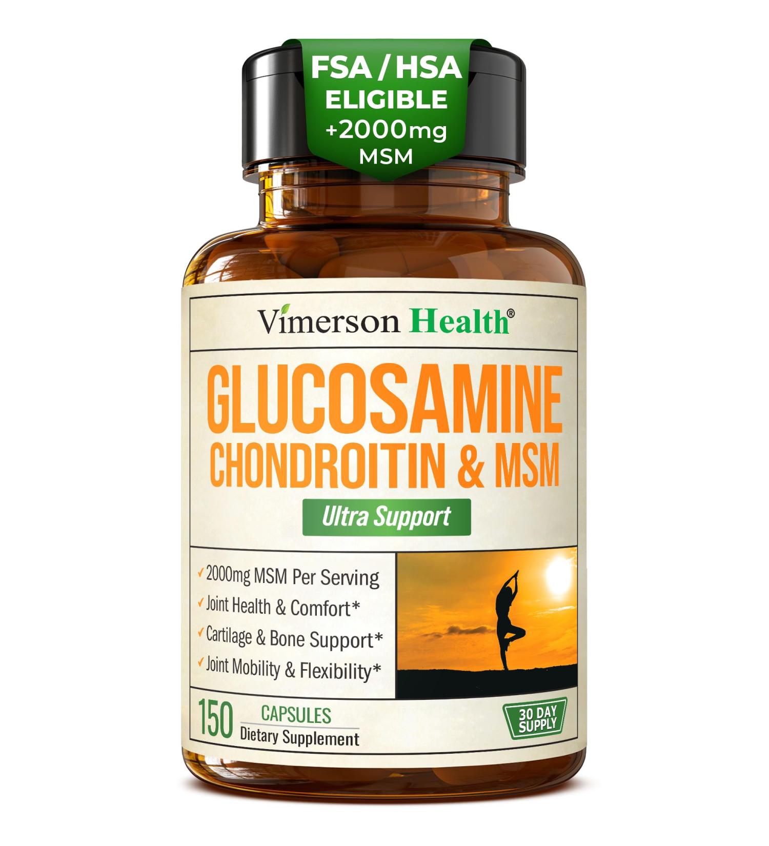 Glucosamine Chondroitin MSM Supplement 3-in-1 Joint Supplements for Men and Women w/Glucosamine Sulfate 1500mg Chondroitin Sulfate 1200mg & MSM 2000mg for Joint Health FSA Eligible 150 Caps Glucosamine Ultra Support - Buy Online on GoSupps.com