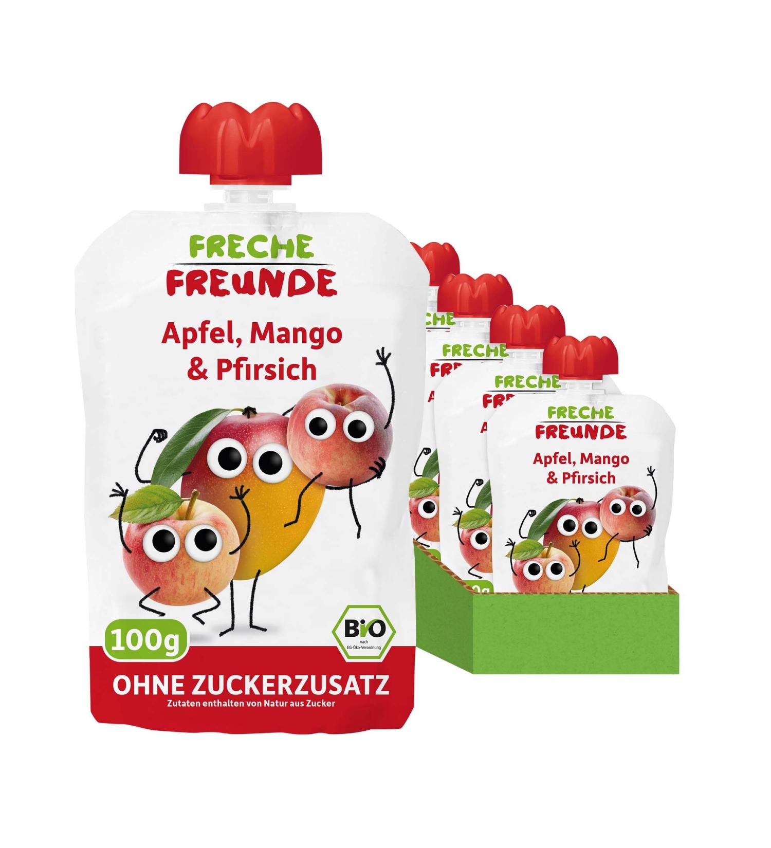 Cheeky Friends Bio Quetschie - Apple Mango & Peach Fruit Puree for Kids | Vegan & Gluten-Free | 12 x 100g (2x6-Pack) - Perfect for Babies 1+! - Buy Online on GoSupps.com