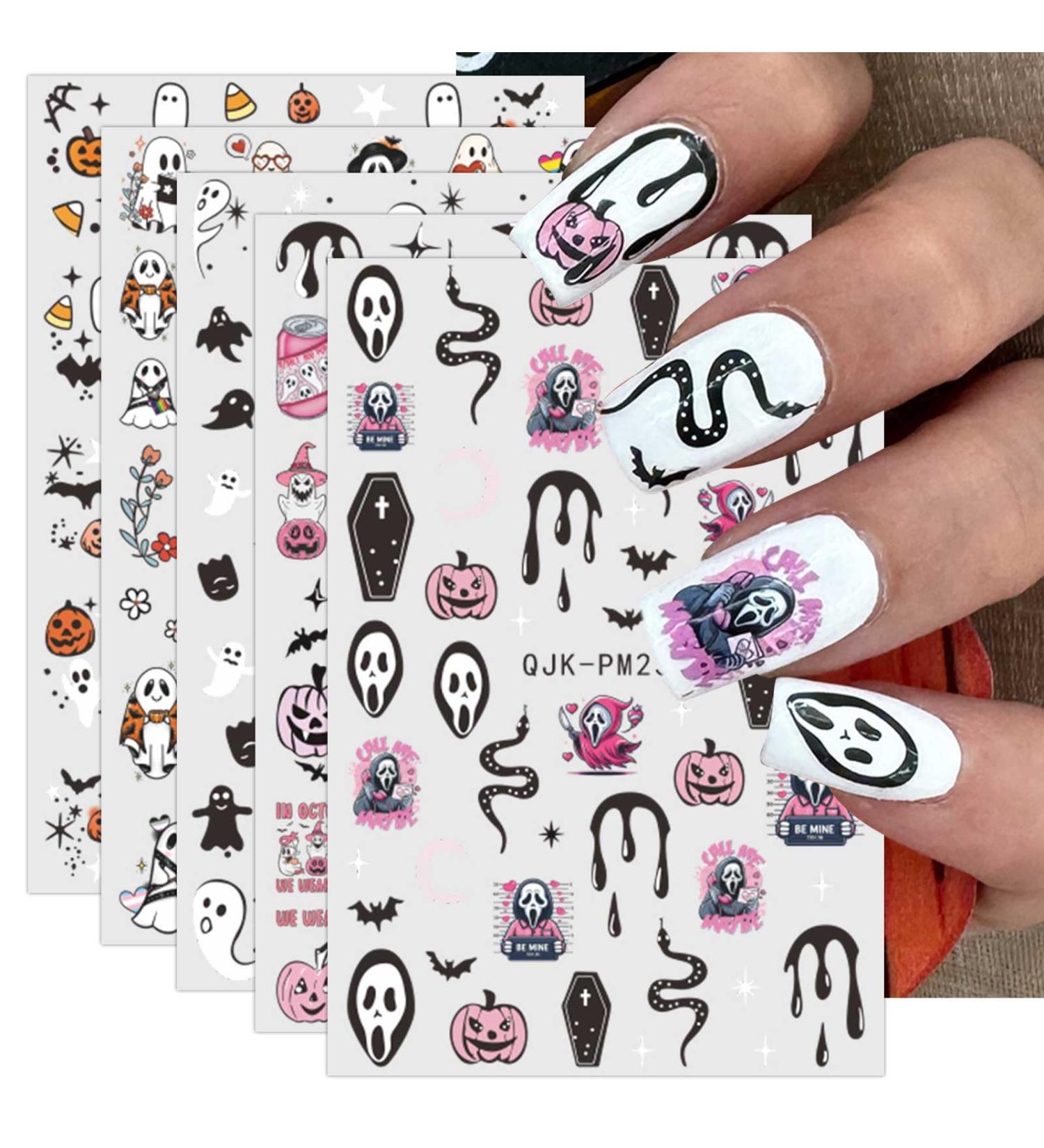 JMEOWIO 9 Sheets Halloween Nail Art Stickers Decals Self-Adhesive Cute Ghost Snake Nail Supplies Nail Art Design Decoration Accessories - Buy Online on GoSupps.com