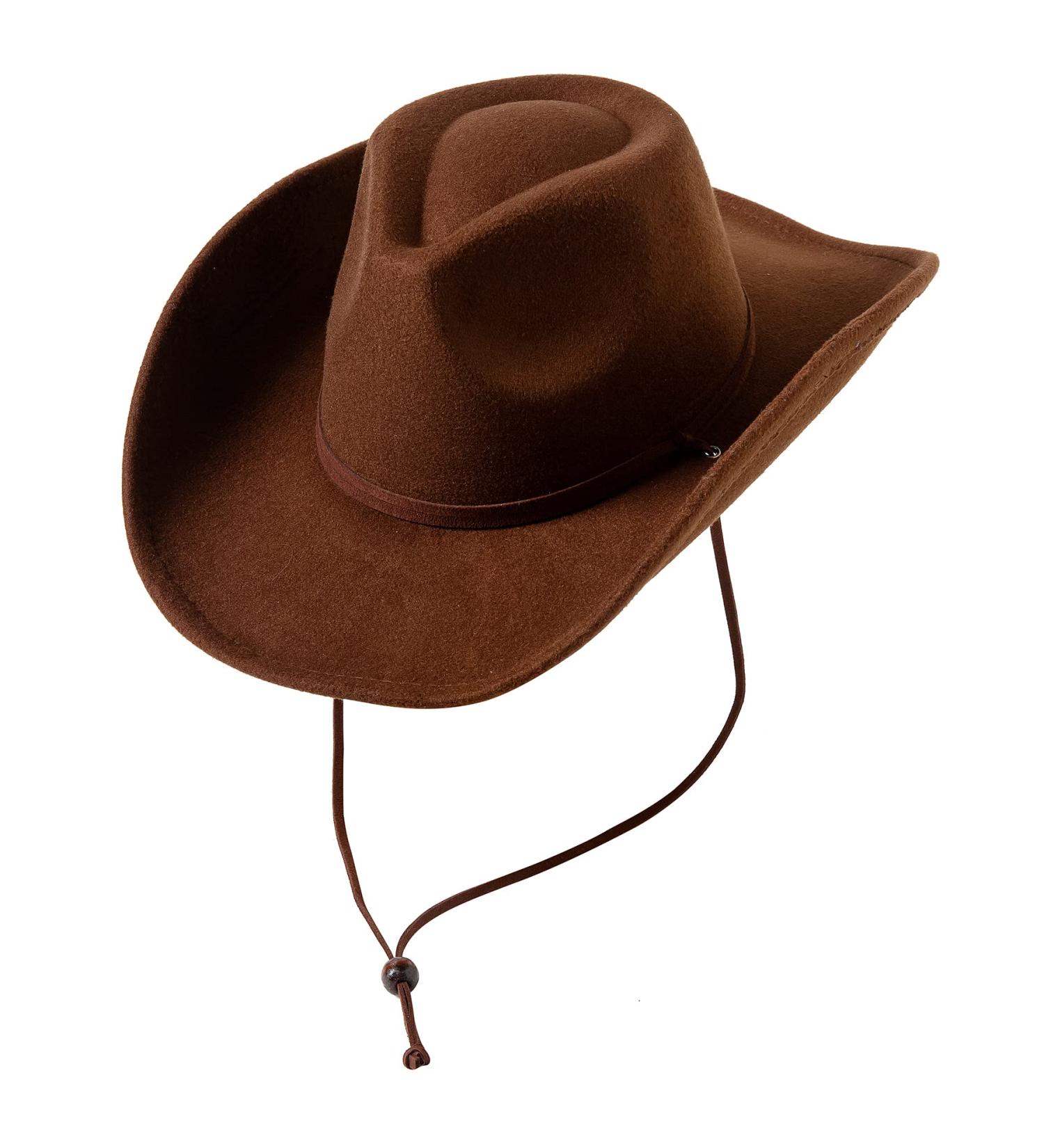 Lanzom Retro Felt Cowboy Hat - Coffee, Medium | Wide Brim Western Cowgirl Dress Up Hat with Wind Lanyard - Buy Online on GoSupps.com