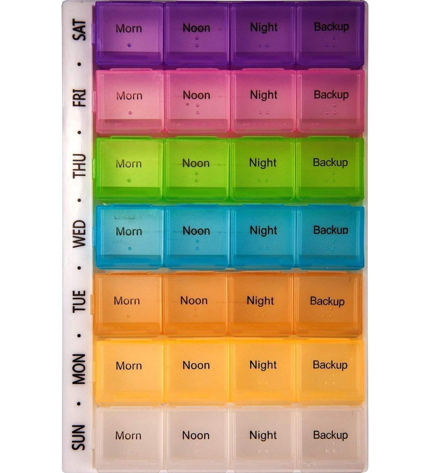 PuTwo 7-Day Pill Box with 28 Compartments - Large Capacity Medicine Organizer for Vitamins and Supplements - Multicolor - Buy Online on GoSupps.com