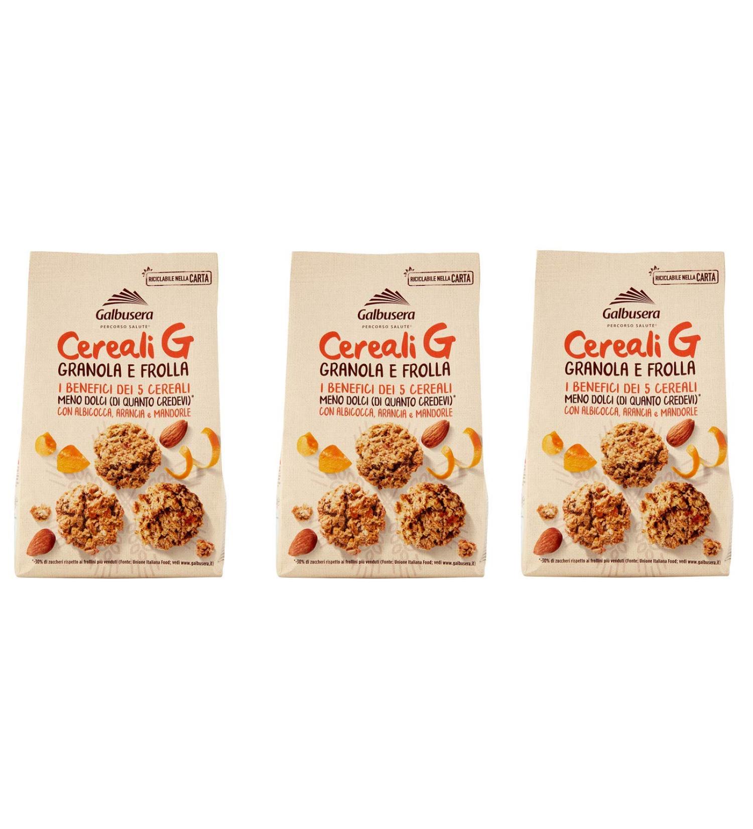 Galbusera Galbusera Cereali G Granola e Frolla Sanded Biscuits with Cereal and Apricot Fruits Orange and Almonds Biscuits 300 g