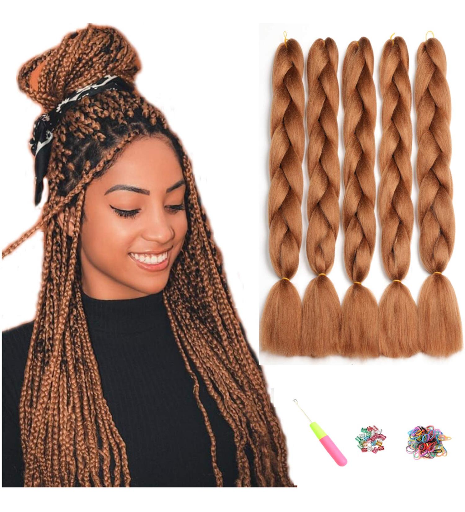 Showjarlly Jumbo Braid Art Hair Extensions - 24 Inch Ombre Kanekalon 5 Pack for Crochet & Box Braids (Reddish Brown 30#) - Buy Online on GoSupps.com