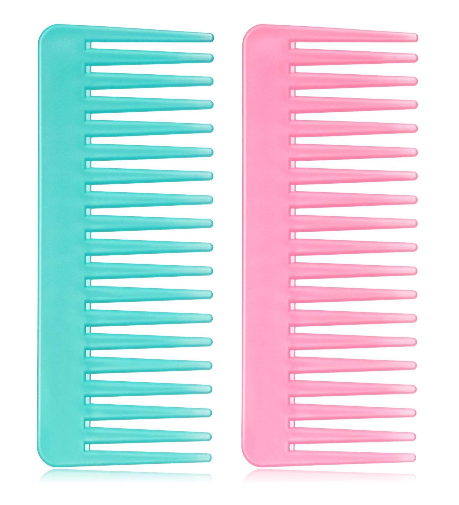 Large Wide Tooth Detangling Comb for Curly Hair - No Handle Wet Dry Detangler Comb - Cyan Pink - Buy Online on GoSupps.com