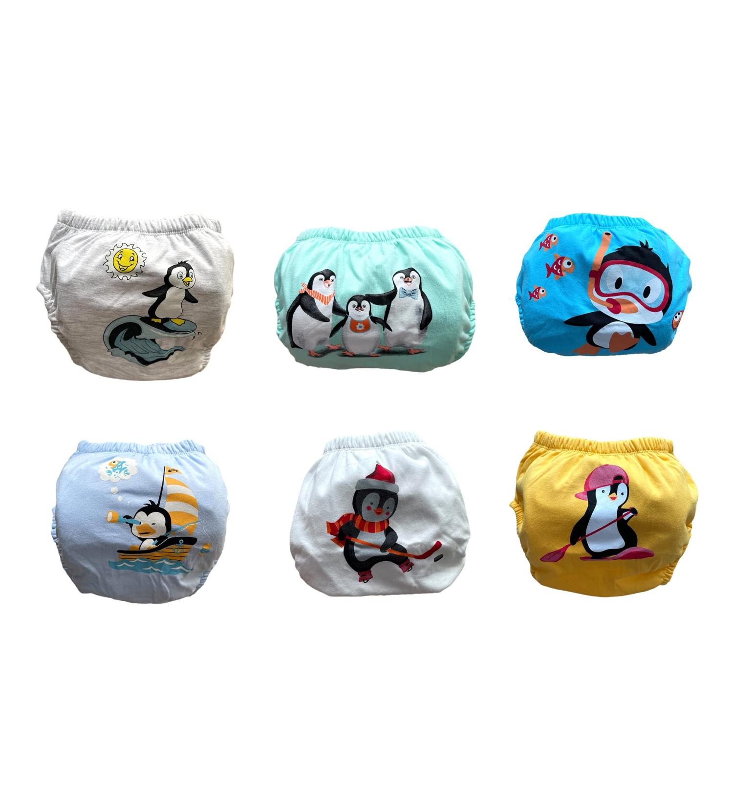 Ozyol Trainer trousers for droplet training 6 -pack - reusable learning diapers baby underwear for getting clean toilet training 80 penguinboy