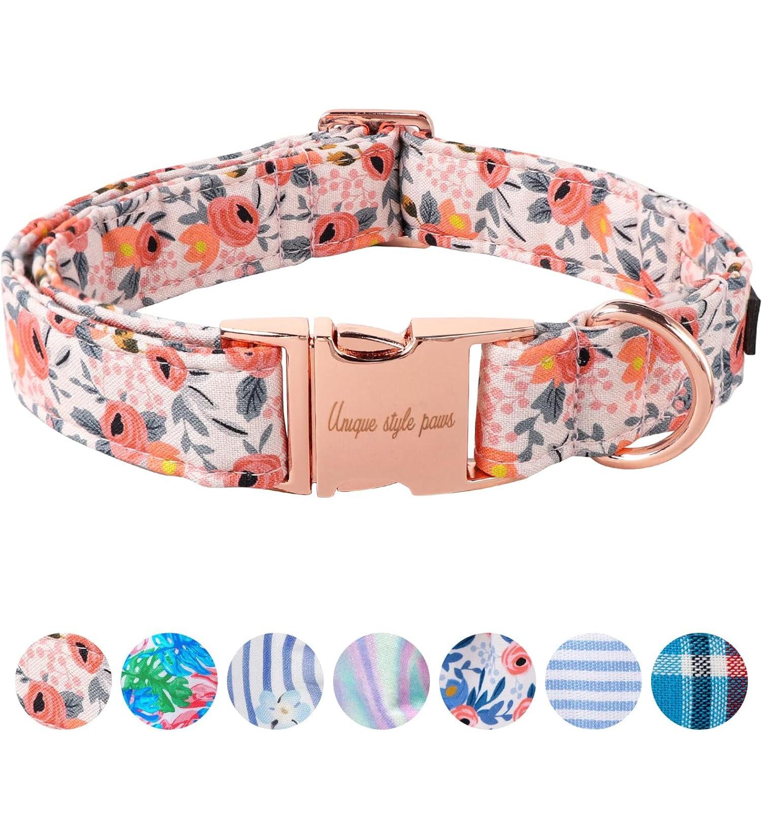 Unique Paws Rose Dog Collar - Stylish & Durable for Small Medium & Large Dogs | Perfect Gift | Pink Floral Design - Buy Online on GoSupps.com
