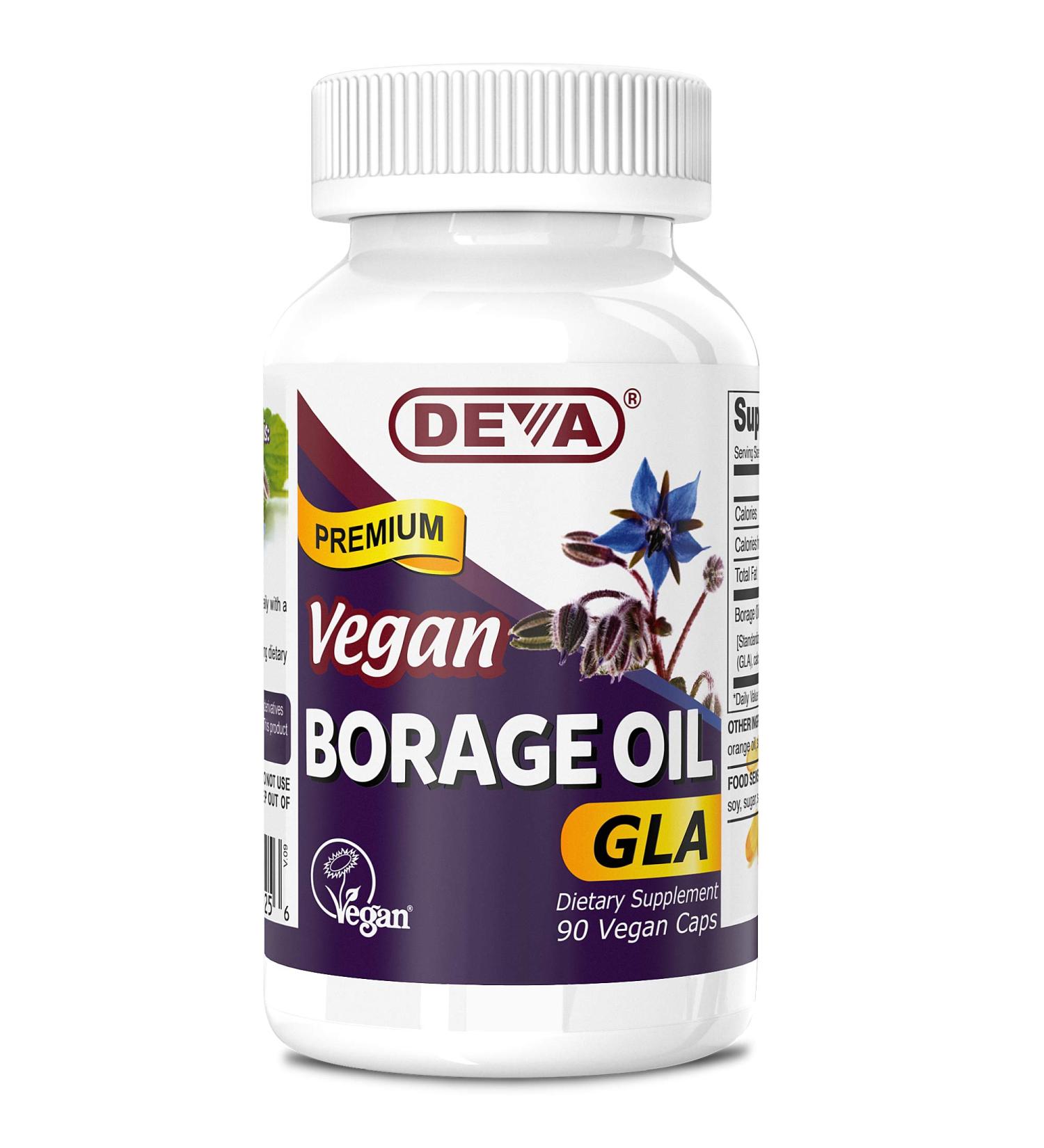 Deva Vegan Vitamins Borage Oil 500mg Rich Source of Omega-6 Fatty Acid GLA (Gamma linolenic Acid) Cold-Pressed & Unrefined 90 Tablets 1-Pack 90 Count (Pack of 1) - Buy Online on GoSupps.com