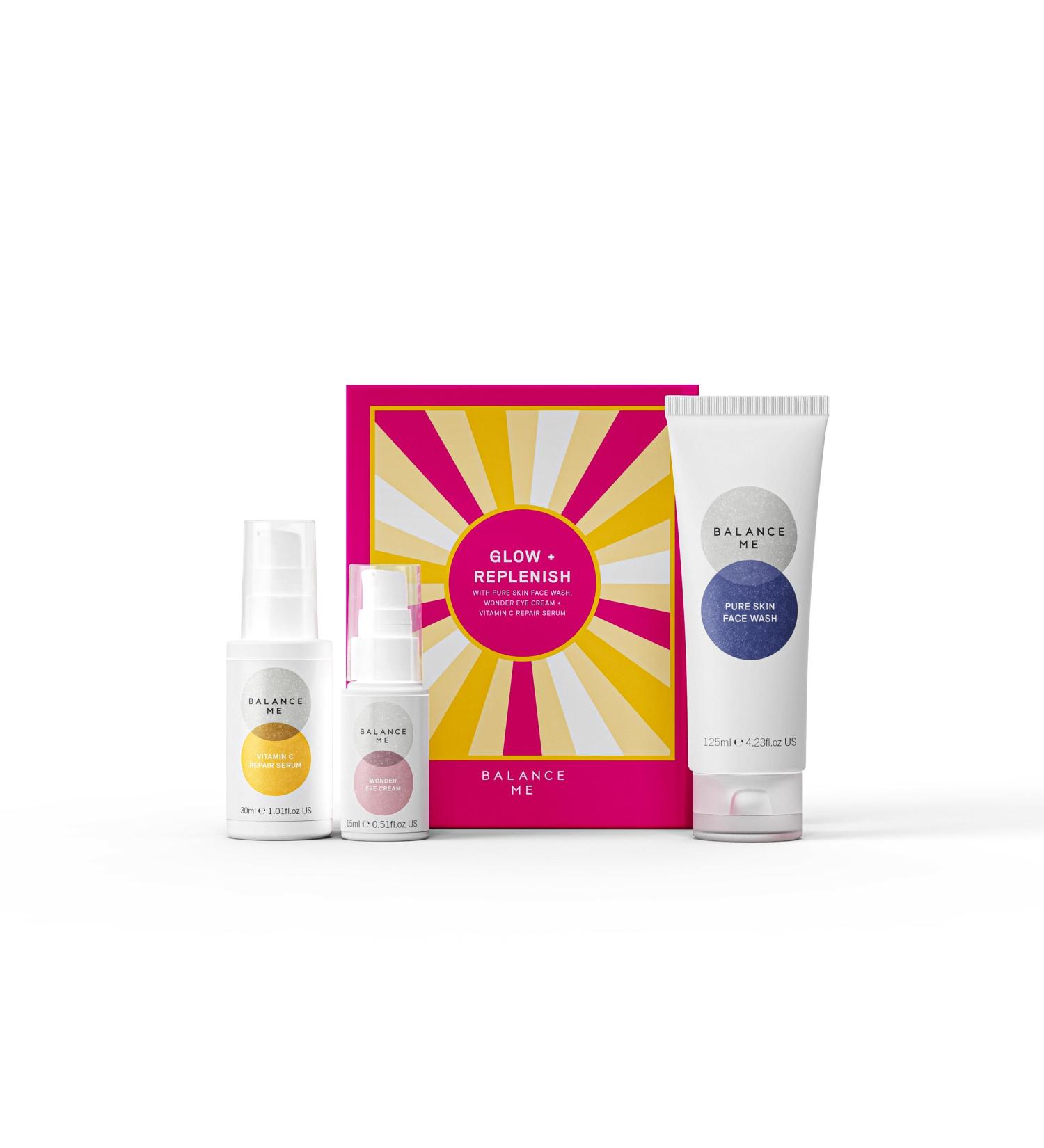 Balance Me Christmas Gift Set - Vitamin C Repair Serum, Face Wash, Eye Cream - Natural/Vegan Skin Care - Buy Online on GoSupps.com