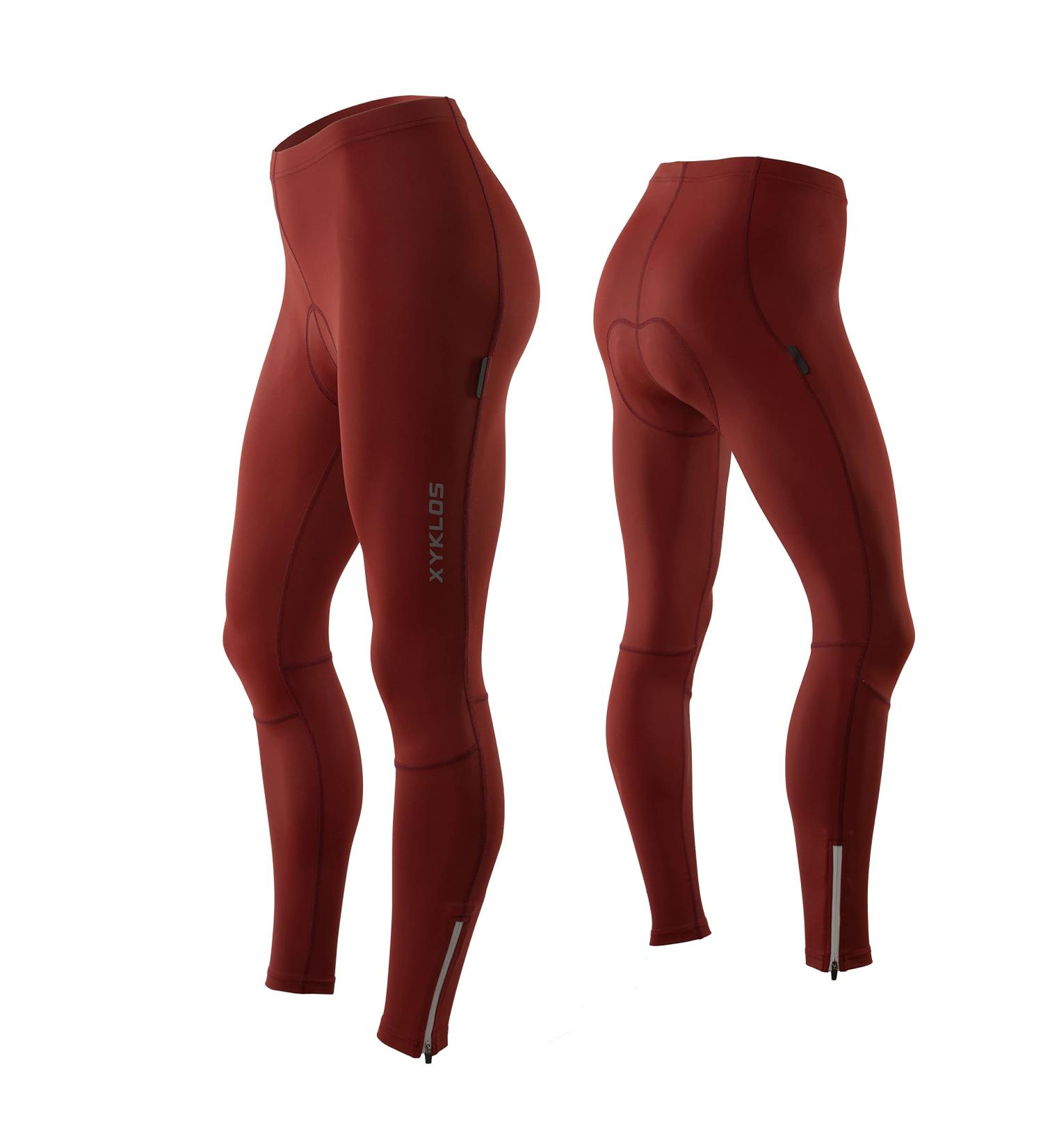 Xyklos Women's Long Bicycle Pants - Sporty & Stylish Cushioned Cycling Tights in Dark Red for Comfort & Active Lifestyle - Buy Online on GoSupps.com