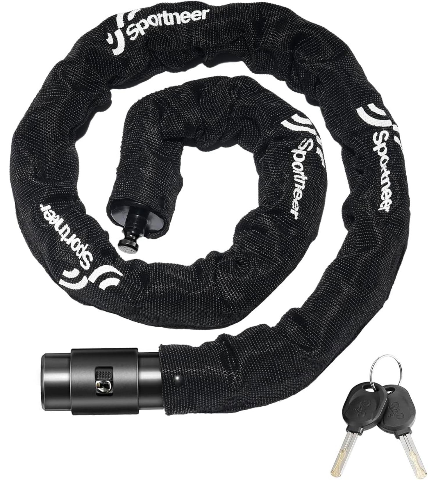 Sportne High-Safety Bicycle Lock - 8mm Hardened Steel Chain Lock for Motorcycle Bike Door Fence Grill & Scooter - Includes 2 Keys - Black 100cm - Buy Online on GoSupps.com