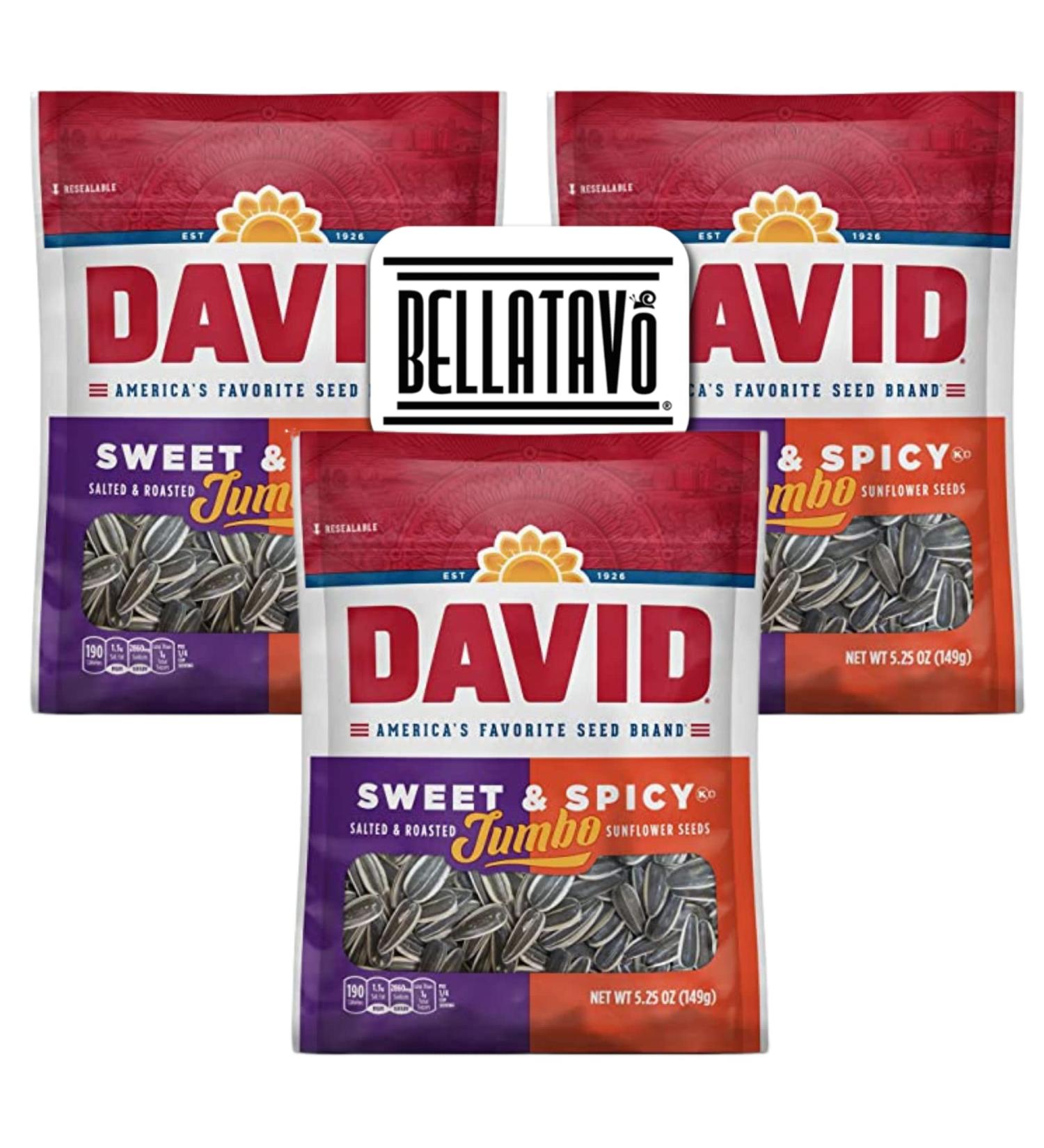 Satisfy Your Cravings with Sweet and Spicy Sunflower Seeds Bundle - 3 Bags of David Jumbo Seeds + BELLATAVO Fridge Magnet! No Artificial Flavors - Buy Online on GoSupps.com
