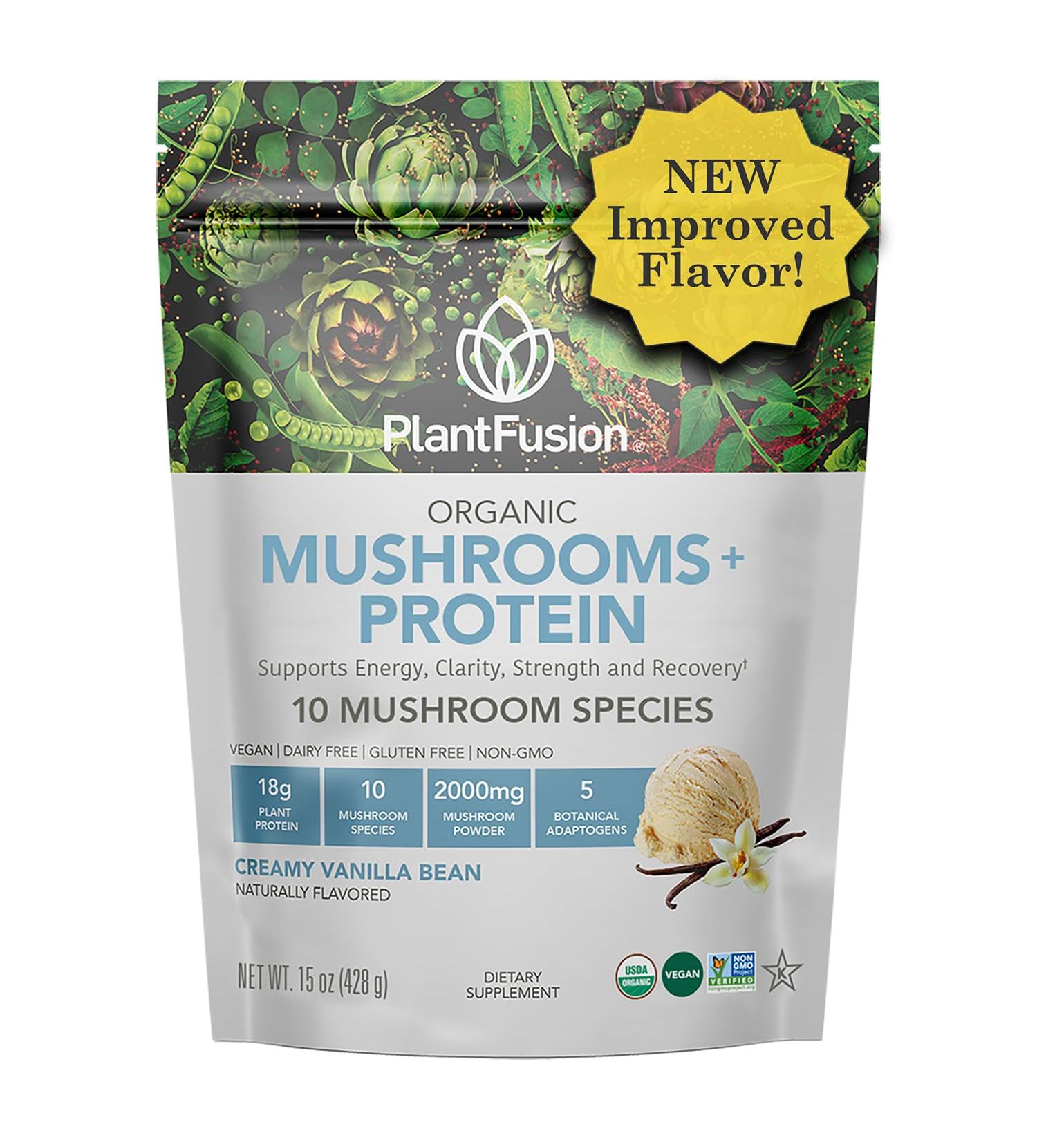 PlantFusion Mushroom Protein Powder - 3 in 1 Vegan Protein Powder Mushroom Supplement and Adaptogen Supplement - Support Mental Focus Immunity and Recovery - Vanilla 1lb Vanilla 16 Ounce (Pack of 1) - Buy Online on GoSupps.com