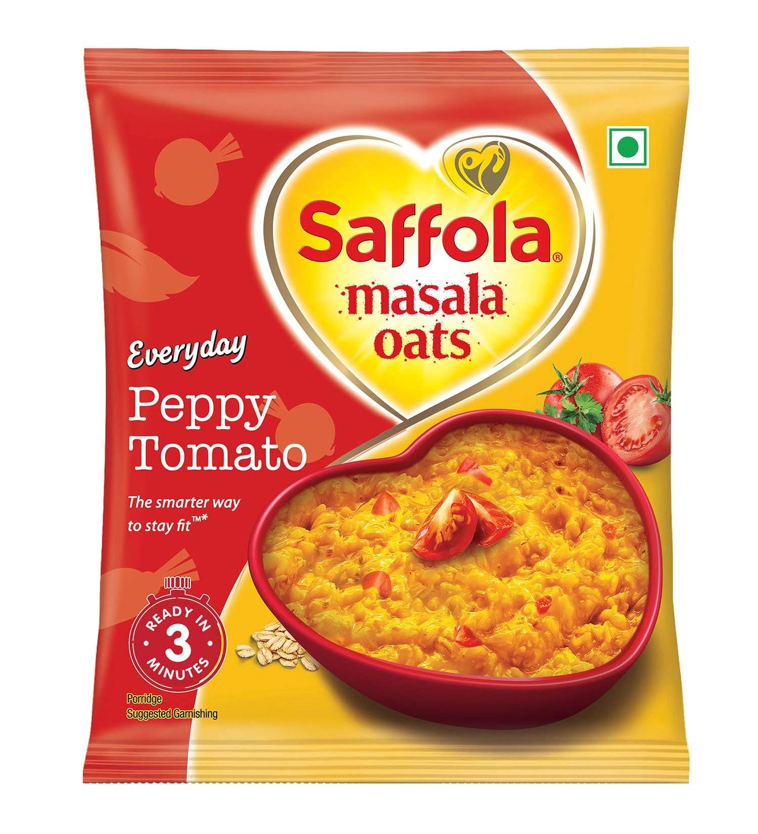 Saffola Masala Oats Peppy Tomato 38g - Healthy & Tasty Evening Snack - Buy Online on GoSupps.com