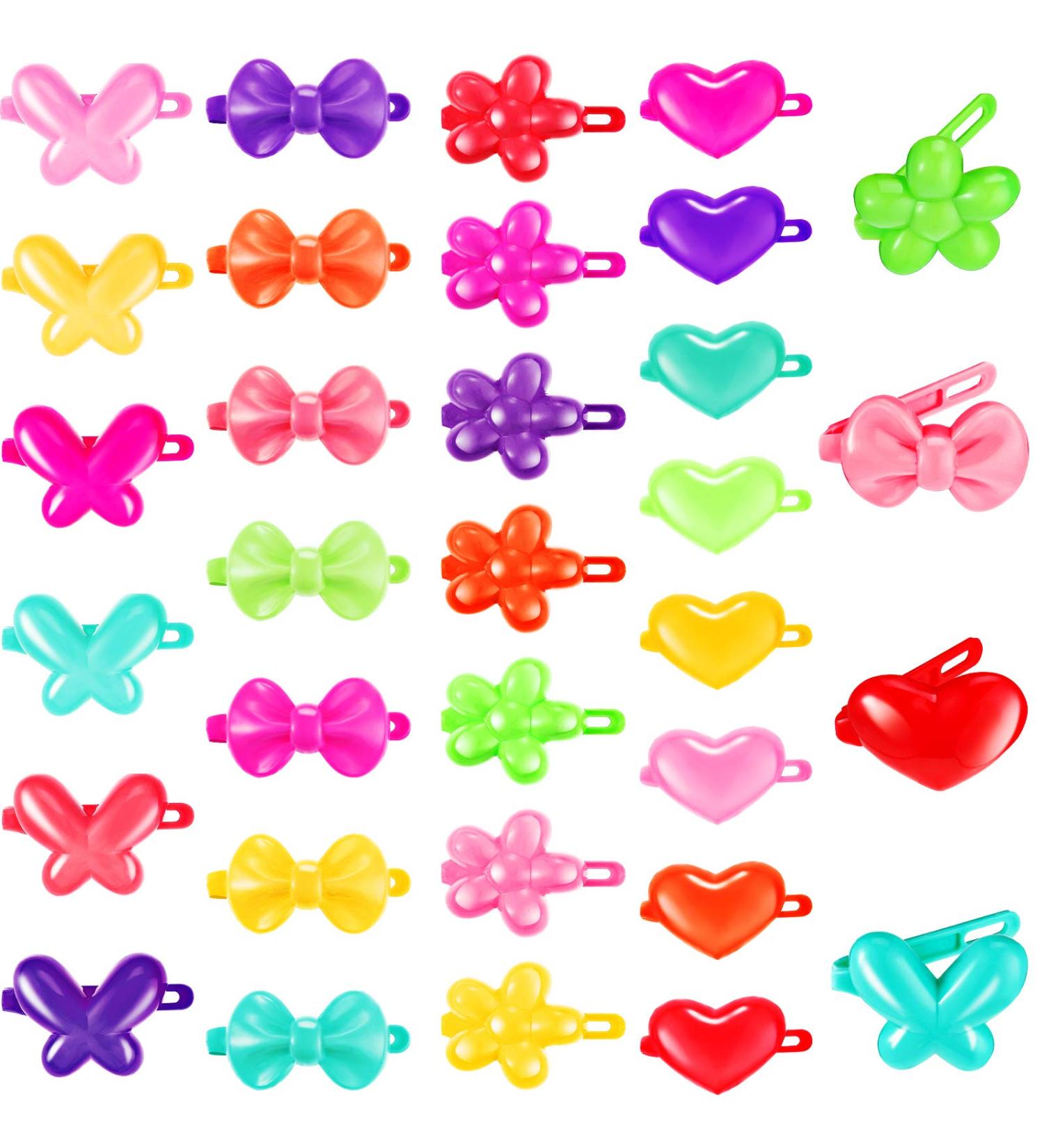 50-Piece Colorful Self Hinge Barrette Hair Clips for Girls - Assorted Designs (Heart, Bowknot, Flower, Butterfly) - Cute Cartoon Hair Accessories - Buy Online on GoSupps.com