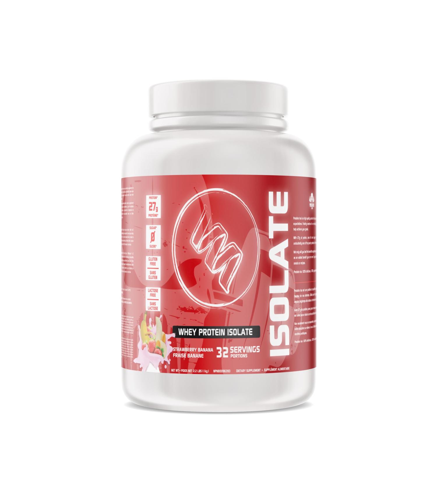 Predator Labs - Pred Iso 1kg - Lactoserum isolate protein 32 servings (Strawberry banana) - Buy Online on GoSupps.com