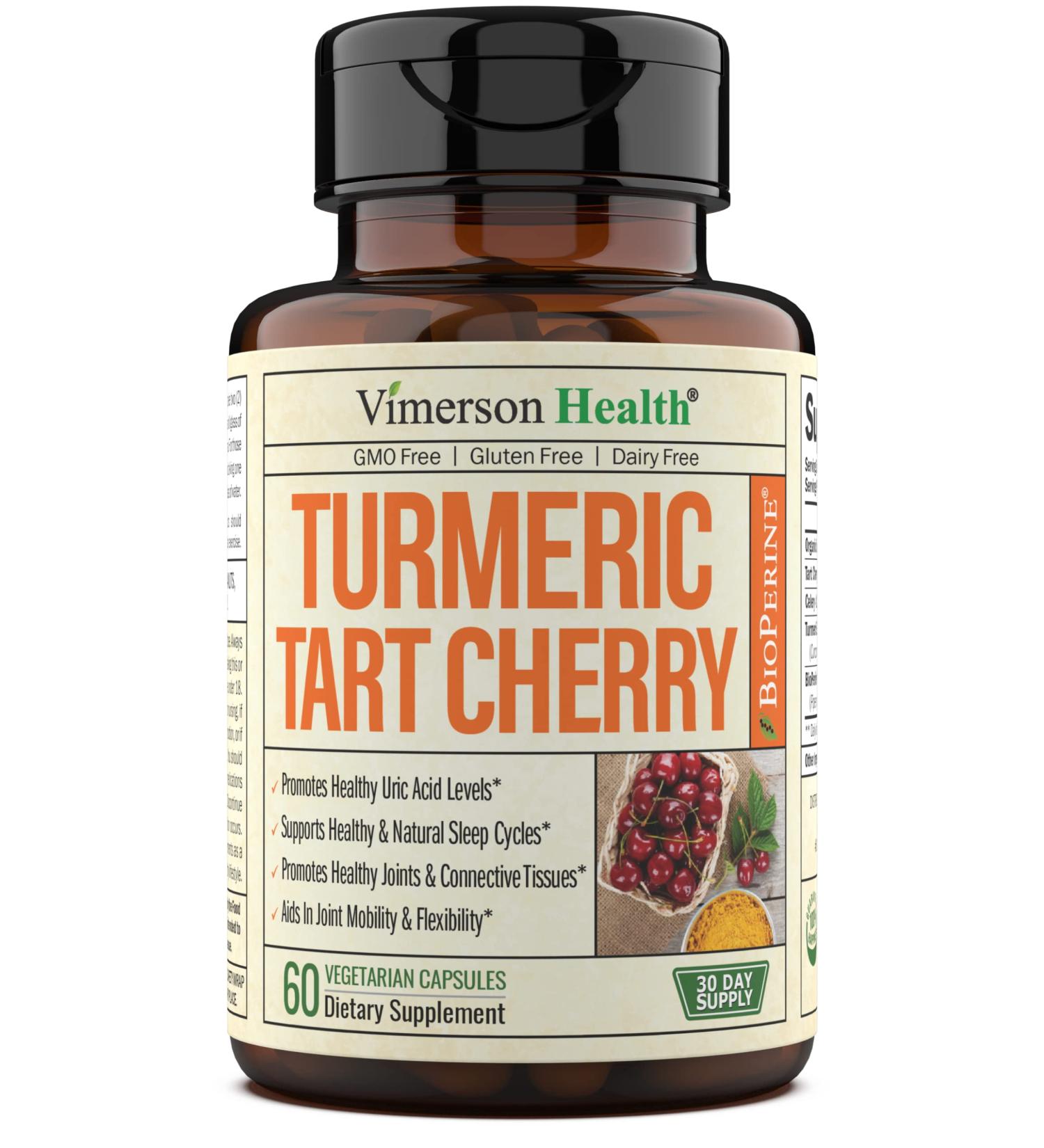 Turmeric Curcumin Tart Cherry Extract Celery Seed BioPerine Dietary Supplement - Joint Comfort & Uric Acid Relief, Antioxidant Properties, Muscle Recovery - 60 Capsules - Buy Online on GoSupps.com