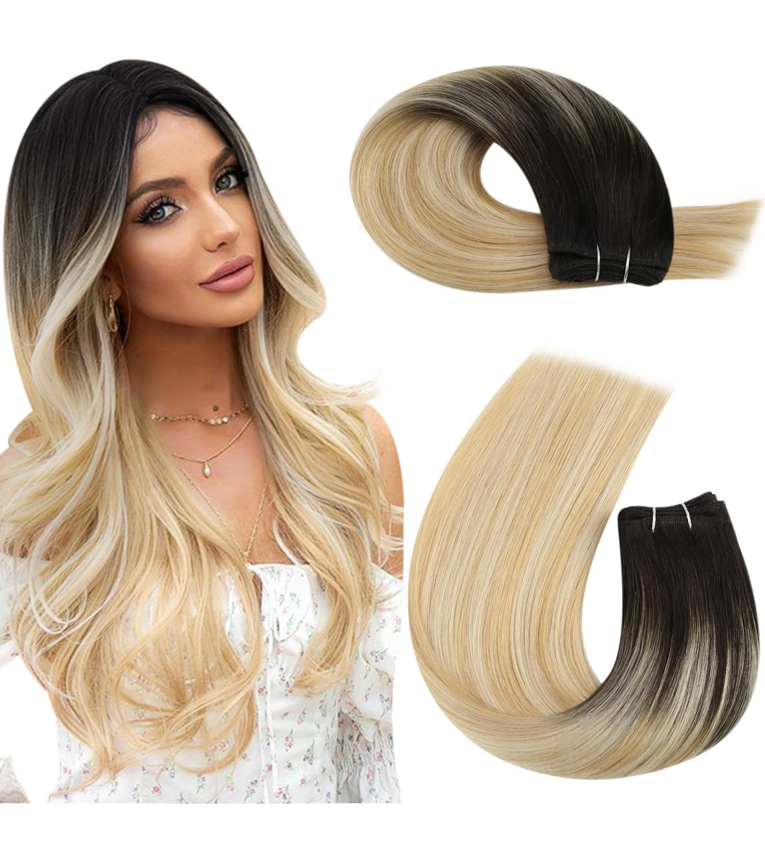 Moresoo Brown Human Hair Weft Balayage Sew in Extensions | Brown Root Ombre to Caramel Blonde | 16 Inch Real Human Hair | 100g/Pack #2/27/613 - Buy Online on GoSupps.com