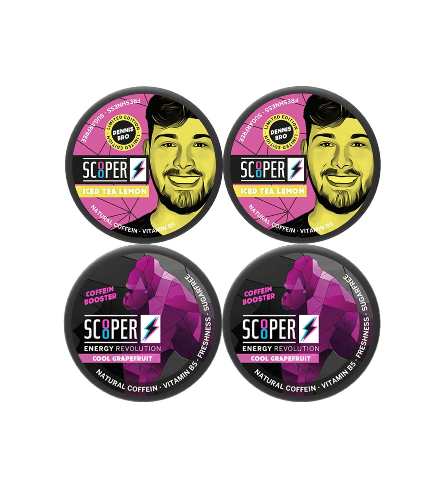  Vendigo Scooper Energy - Grapefruit Tea Box - 2 x Grape Cool - 2 x Lemon Iced Tea - 4 x 7.2g + BMB Shisha Merch - Buy Online on GoSupps.com