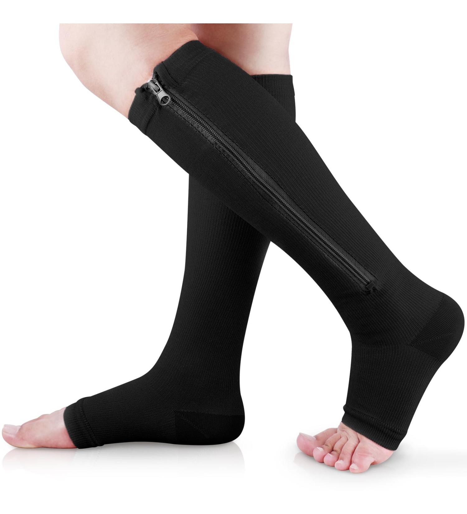 Ailaka Open Toe Compression Socks 15-20 mmHg for Men & Women - Knee High Support for Varicose Veins, Edema, Pregnancy - L/XL Black (1 Pair) - Buy Online on GoSupps.com