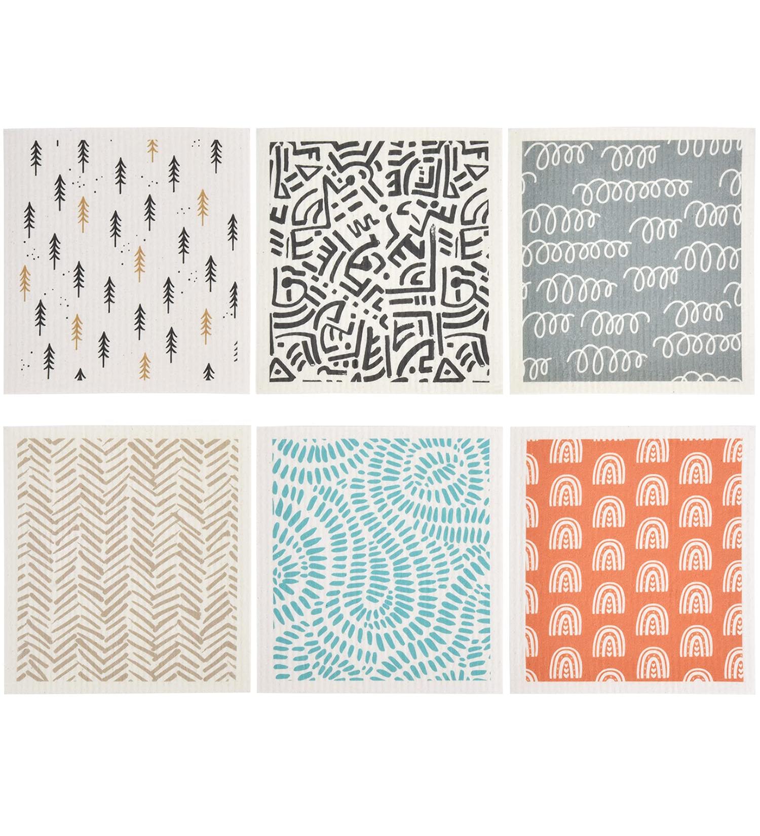 Set of 6 Kitchen Swedish Dishcloths Scandi Geometric Cleaning Cloths Strong Absorbent and Quick Drying Dish Towels Reusable Cloths for Counter Wipes Art Deco (Scandi - Buy Online on GoSupps.com