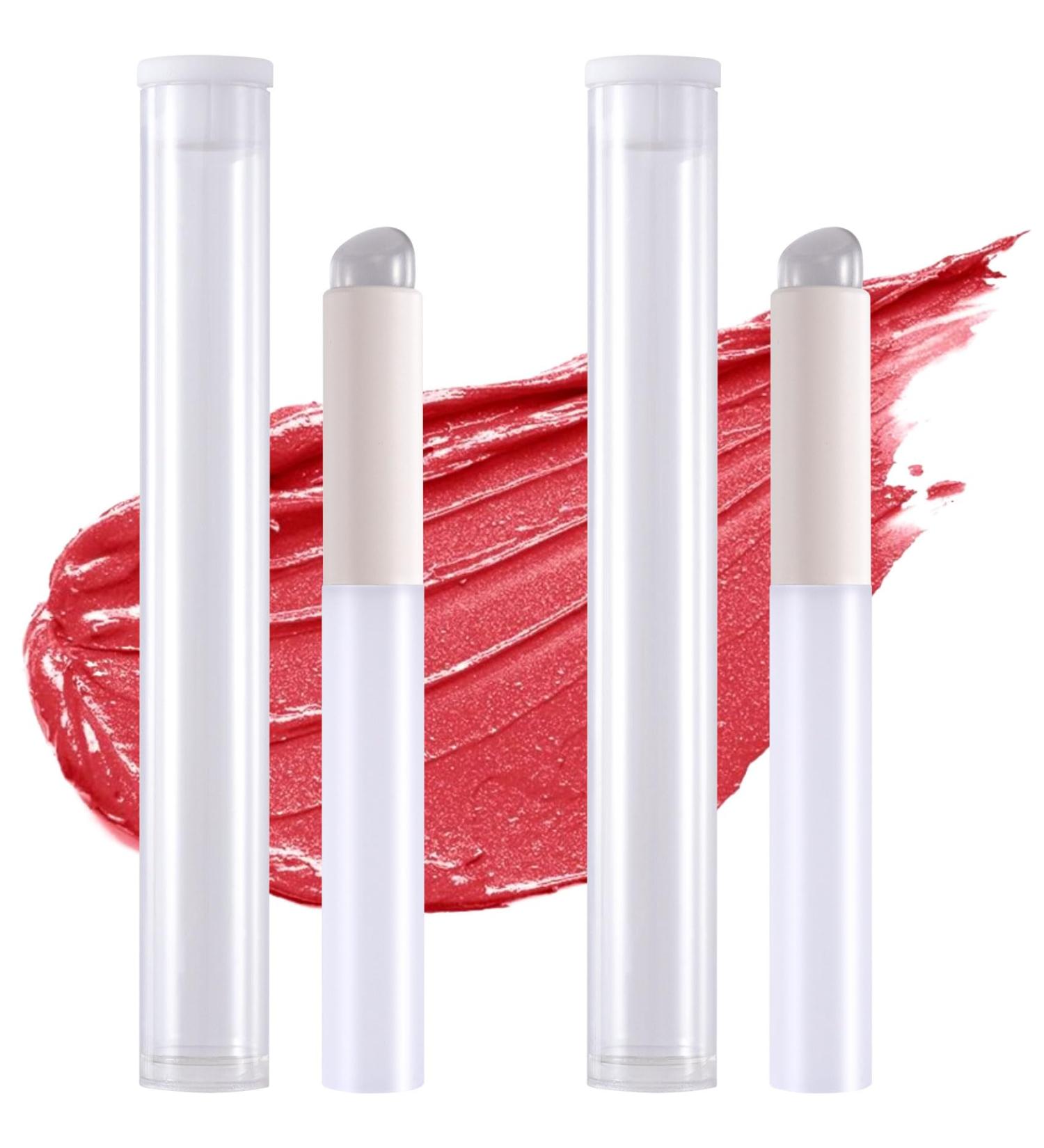 2pcs Silicone Lip Brushes with Storage Box - Portable Reusable Makeup Applicators for Lipstick Lip Balm & Gloss - Soft Angled Head - White - Buy Online on GoSupps.com