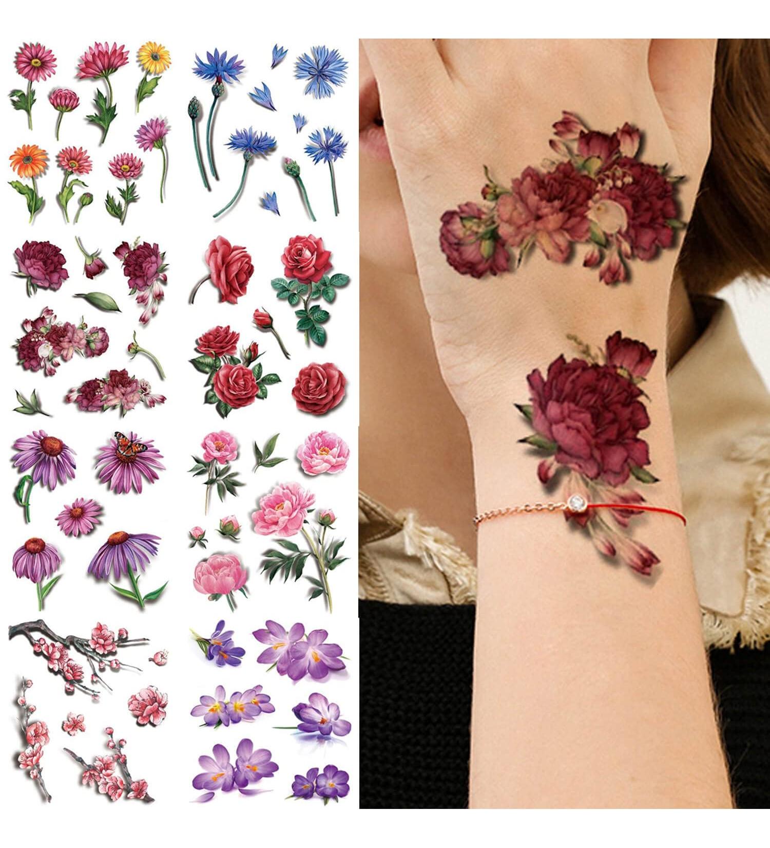 GlaryYears 3D Floral Temporary Tattoos - Rose Chrysanthemum Designs for Women | Waterproof Body Art Stickers | Medium Size - Buy Online on GoSupps.com