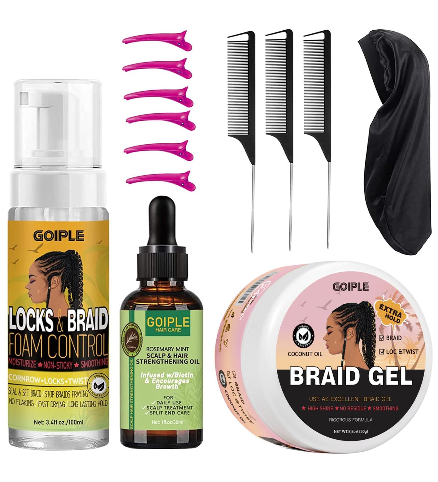 Extra Hold Braid Gel with Rosemary Oil - Tames Frizz, Smoothing Gel for Braids, Locs, Cornrows | Hair Growth Oil Combo - Buy Online on GoSupps.com