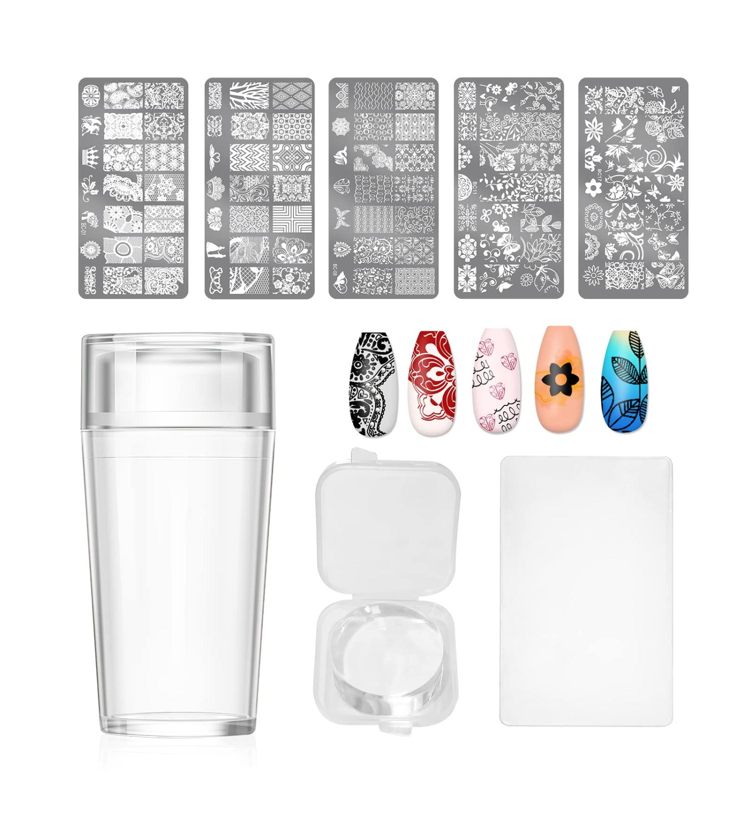 Buy X&D Nail Art Stamper - Clear Jelly Silicone Stamping Kit with Acrylic Scraper & 5 Art Plates | International Shipping Available - Buy Online on GoSupps.com