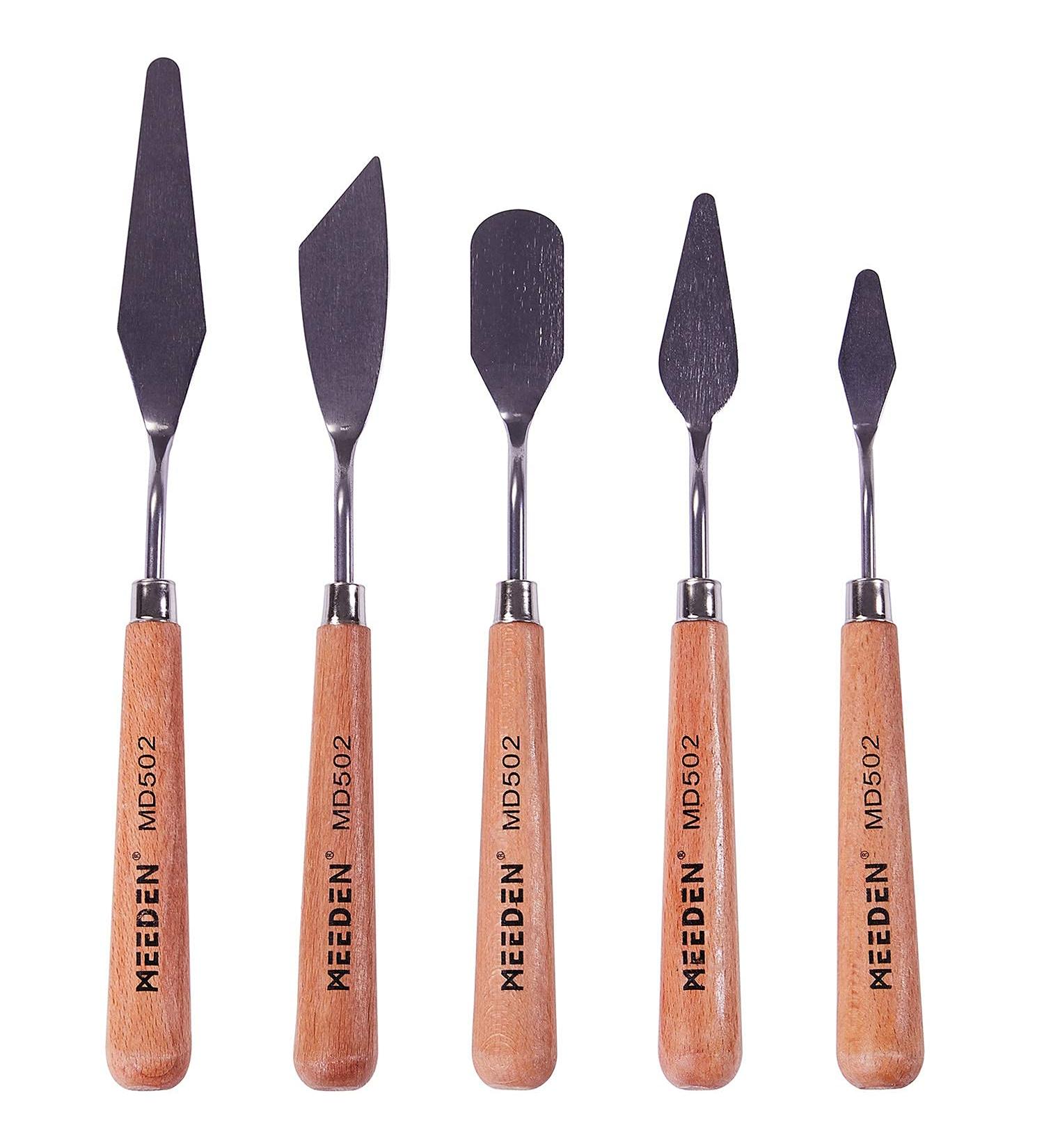 MEEDEN 5-Piece Stainless Steel Painting Knives Set with Wood Handle - Art Tools for Watercolor, Oil & Acrylic Paints - Buy Online on GoSupps.com