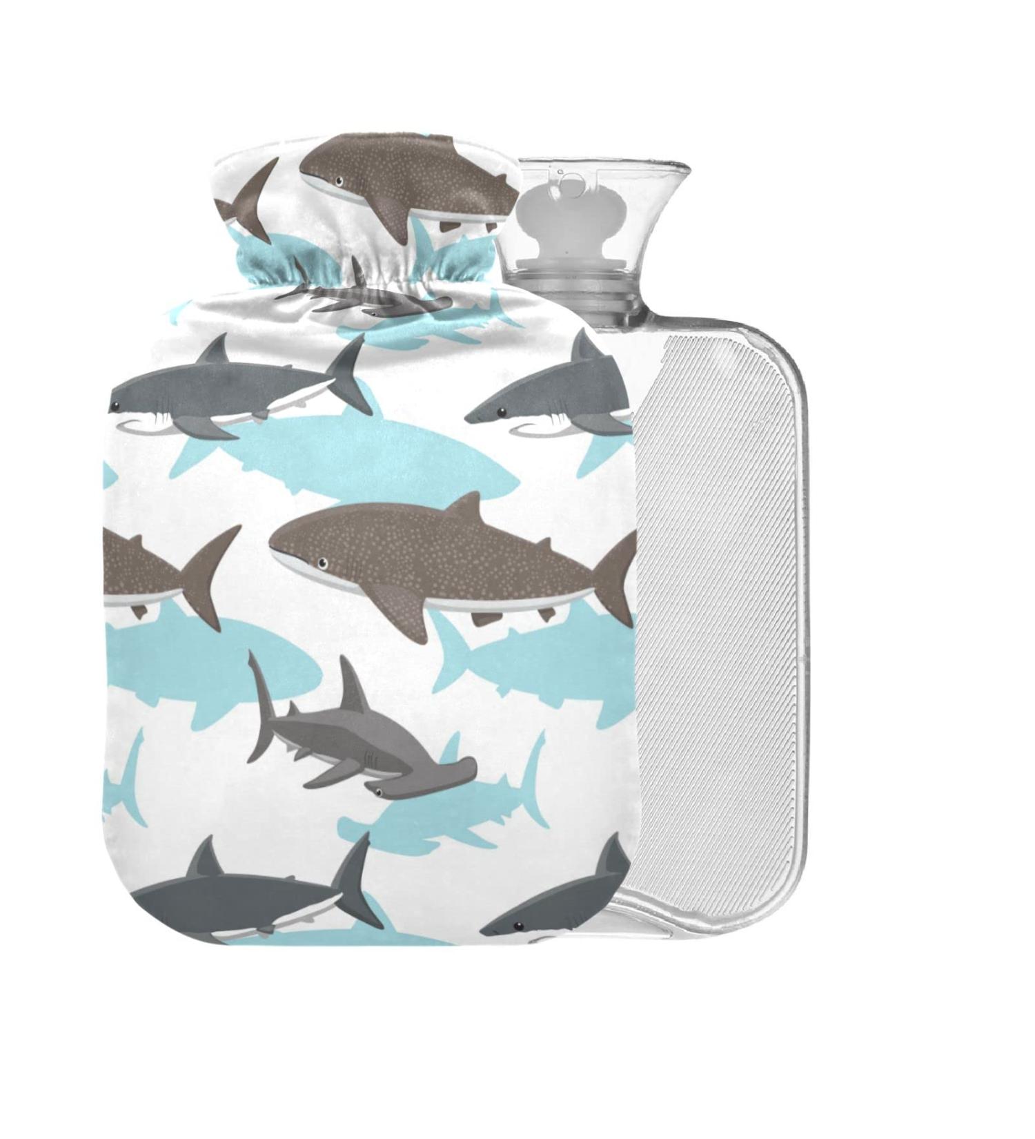 Sharks Hot Water Bottle with Cover - 1L Small Pain Relief Bag for Bed Hands & Feet | BAP-Free - Buy Online on GoSupps.com