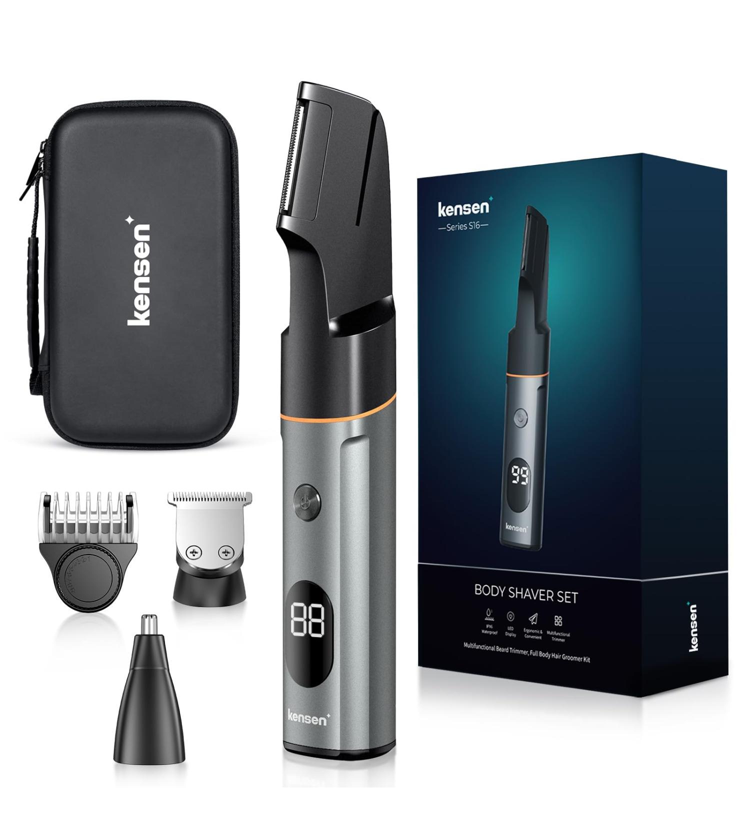 KENSEN Body Hair Trimmer for Men - Wet & Dry Electric Razor for Private Parts & Pubic Hair - Rechargeable and LED Body Trimmer - Black - Buy Online on GoSupps.com