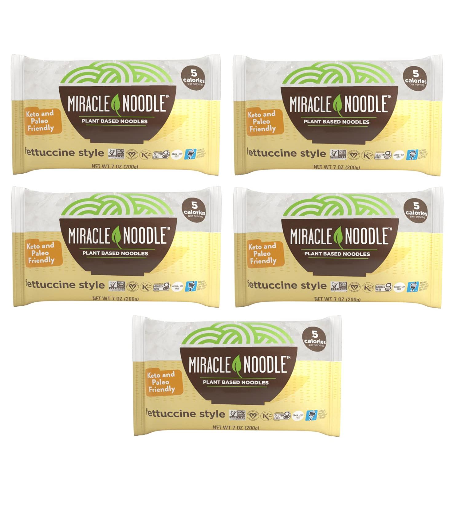 Miracle Noodle Fettuccine Pasta - Plant Based Shirataki Noodles | Keto, Vegan, Gluten-Free, Low Carb, Paleo, Kosher | 0 Calories - 7 oz (Pack of 5) - Buy Online on GoSupps.com