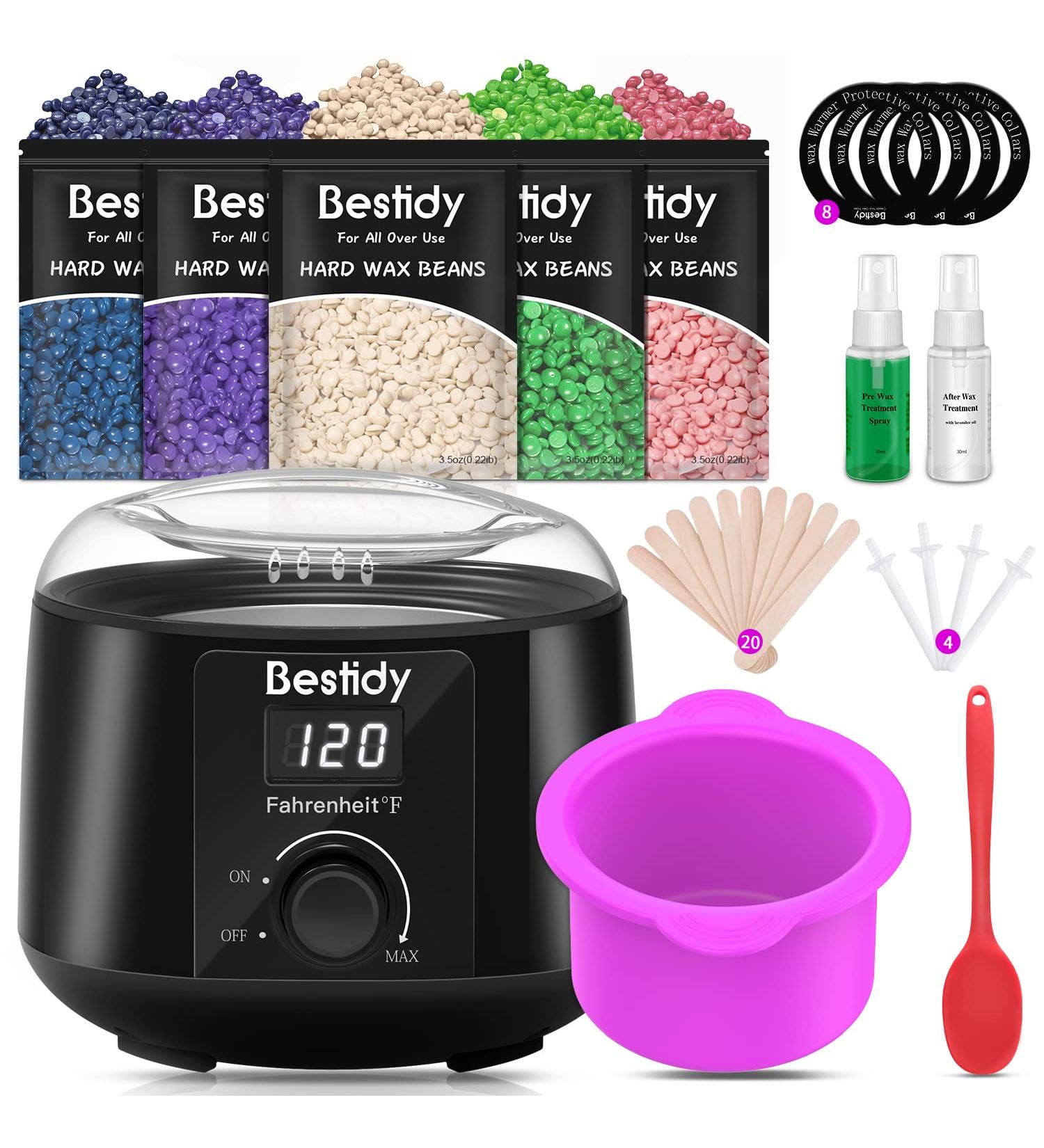 Bestidy Waxing Kit for Women & Men - Home Wax Warmer with Hard Wax Beans for Hair Removal | Brazilian, Body, Armpit, Bikini, Chest, Legs, Face, Eyebrow - Non-Stick Silicone Bowl - Buy Online on GoSupps.com