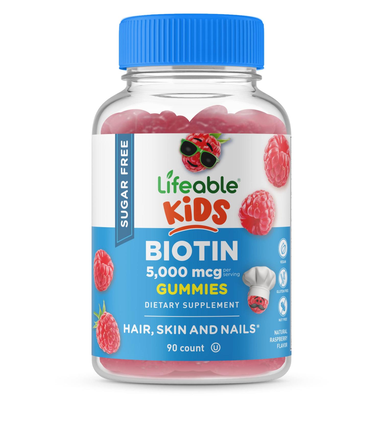Lifeable Sugar Free Biotin Gummies for Kids - 5000mcg Hair, Skin, and Nails Support - 90 Vegetarian Chewables - Buy Online on GoSupps.com