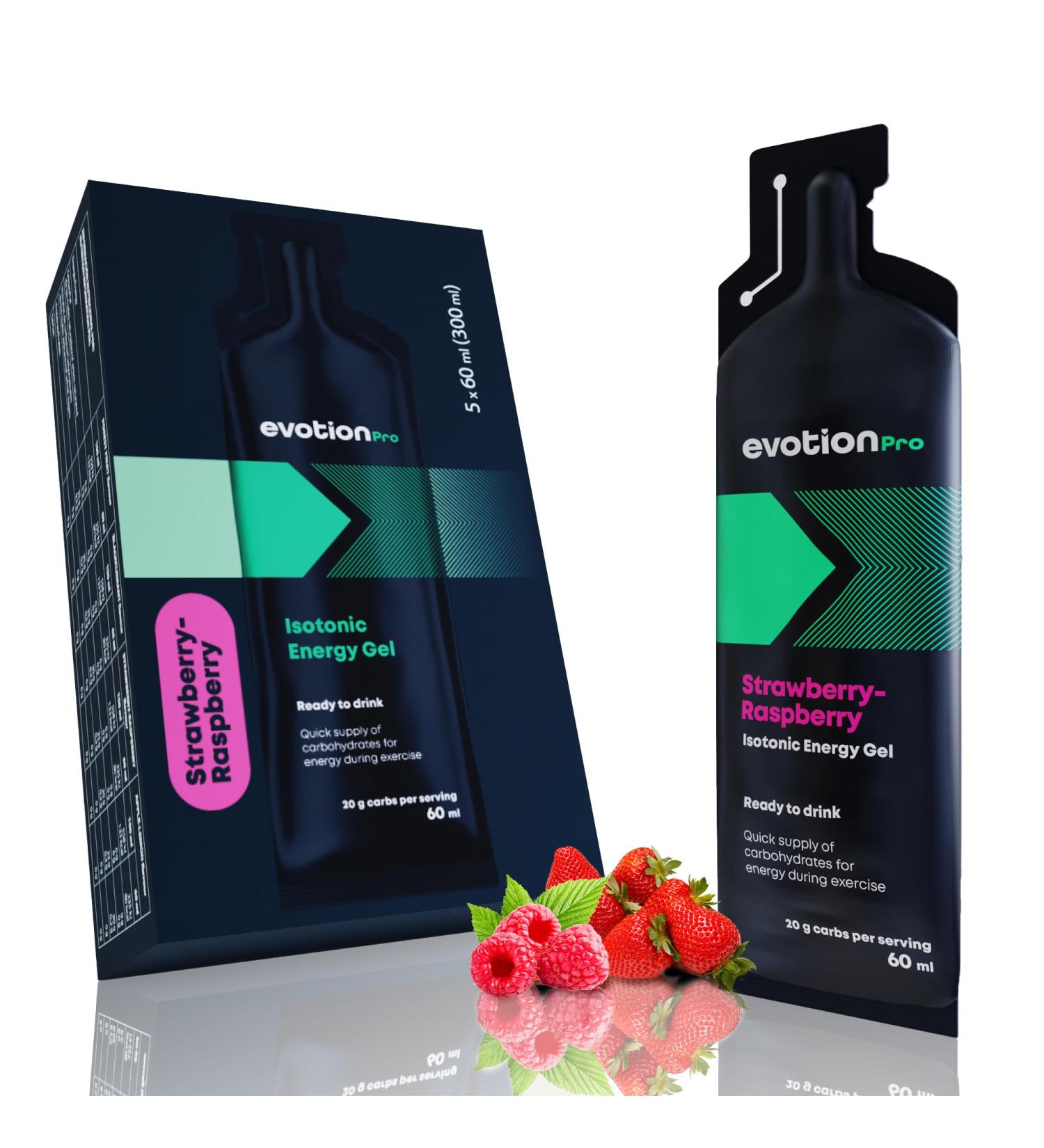 Evotion Pro High Energy Gel - 5 x 60ml | 80kcal 20g Carbs - Strawberry Raspberry Power Gel for Running &amp; Marathon Energy - Buy Online on GoSupps.com