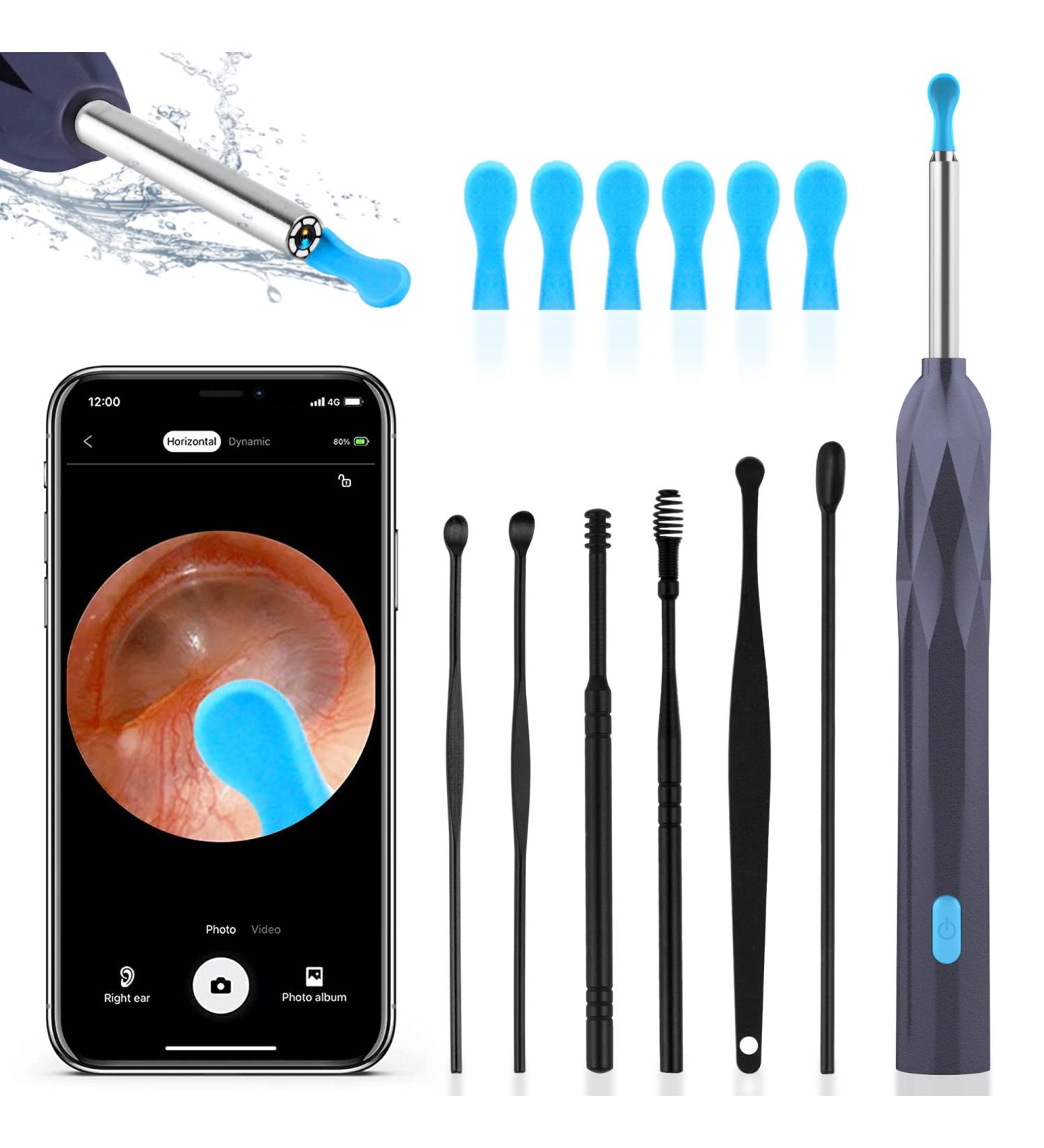 1920P HD Ear Wax Removal Tool with Camera | Soft Silicone Ear Scoop for Cleaning | 6 LED Lights | Compatible with iPhone, iPad, Android - Gray - Buy Online on GoSupps.com