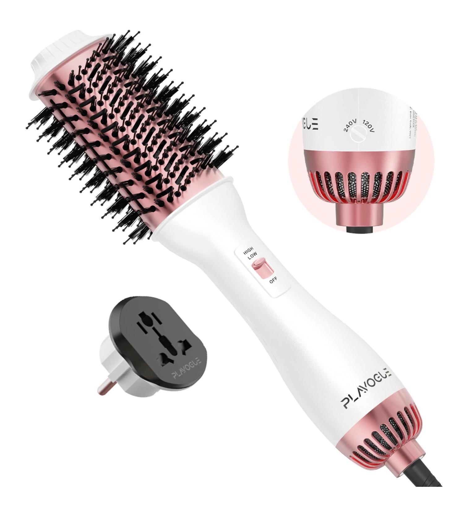 PLAVOGUE Dual Voltage Hair Dryer Brush | 100M Ionic Volumizer | White-Pink - Perfect for International Shipping - Buy Online on GoSupps.com