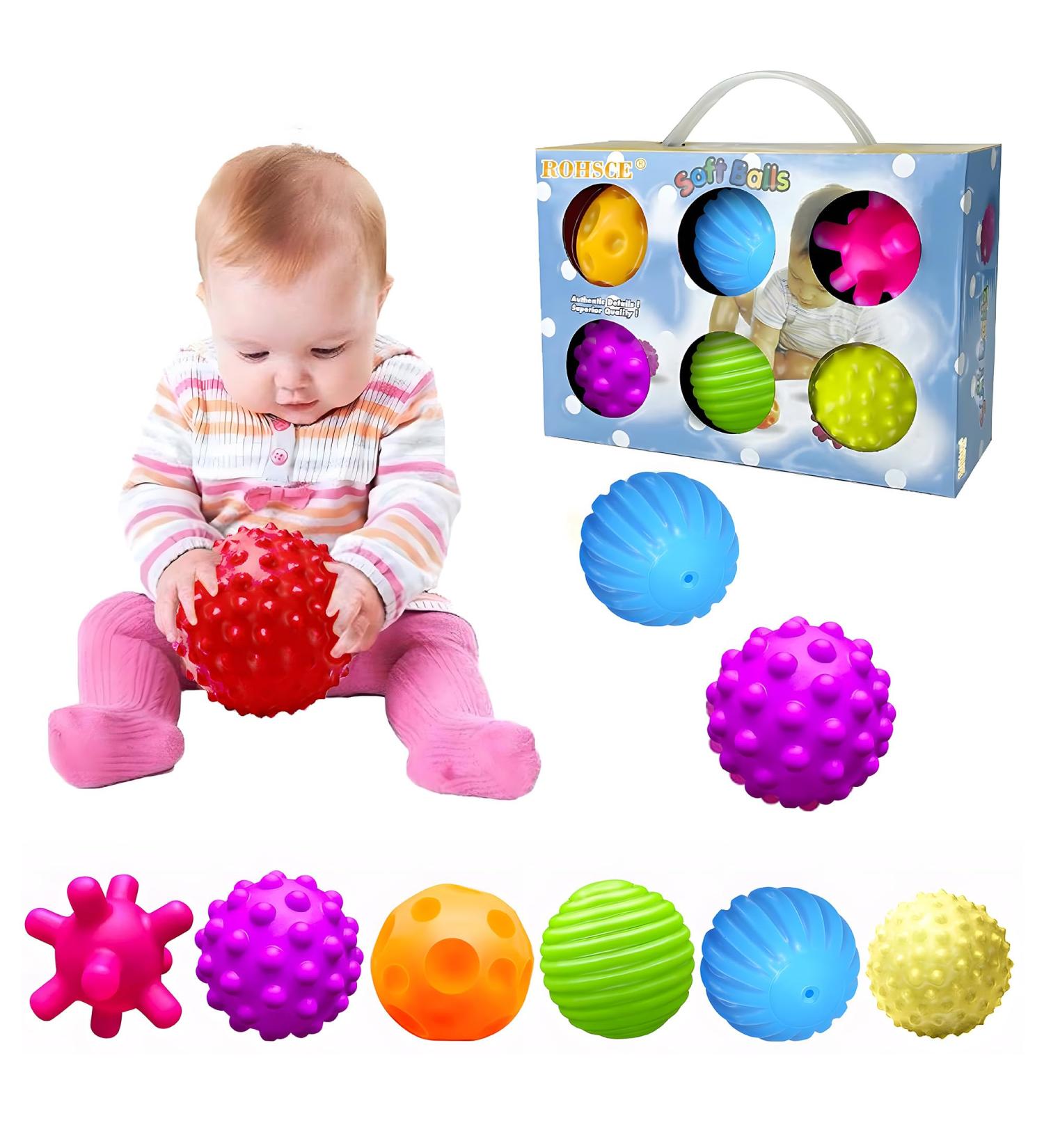 Vintage Baby Sensory Toys - 6pcs Soft Squeeze Ball Set | Infant Multi-Texture Massage Balls for Developmental Play - Buy Online on GoSupps.com