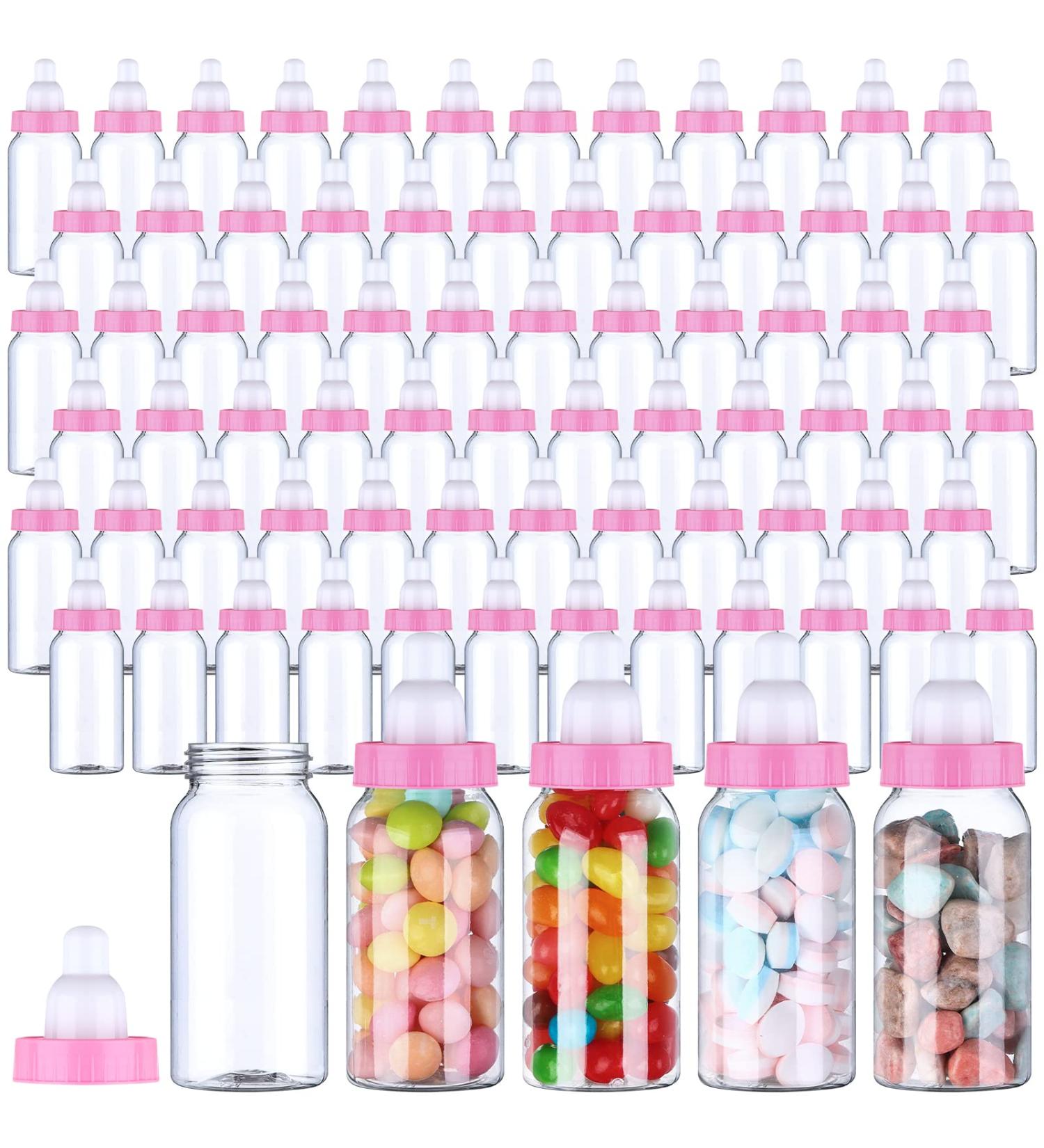 72 Pcs 4.5 Inch Baby Mini Milk Bottles - Pink Baby Shower Favor Candy Box for Boy Girl Newborn Baptism Party Decor - Buy Online on GoSupps.com
