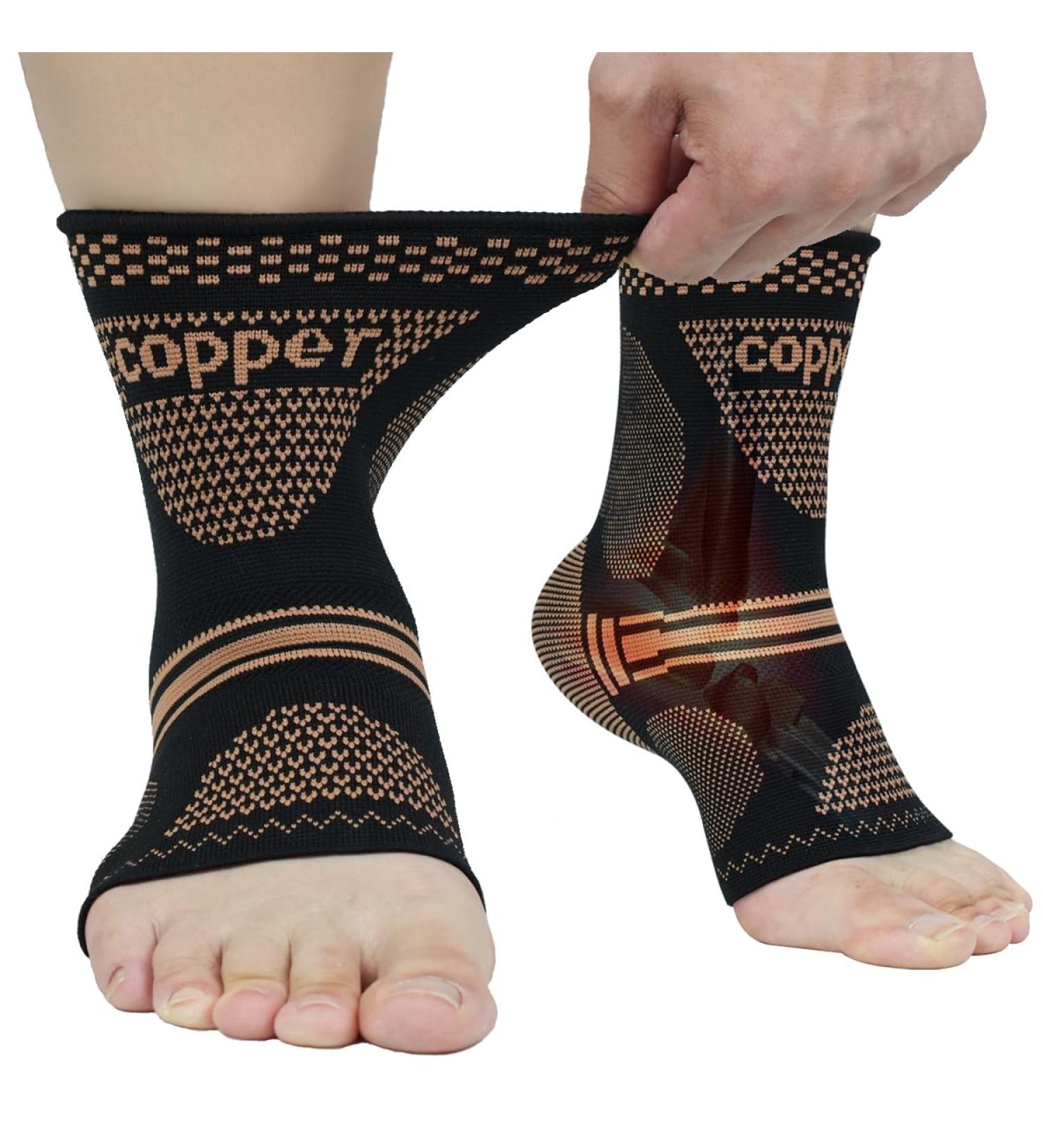 Copper Ankle Brace for Men & Women - Compression Sleeve for Plantar Fasciitis Achilles Tendonitis Pain Relief - Large (1 Pair) - Ideal Everyday Support - Buy Online on GoSupps.com