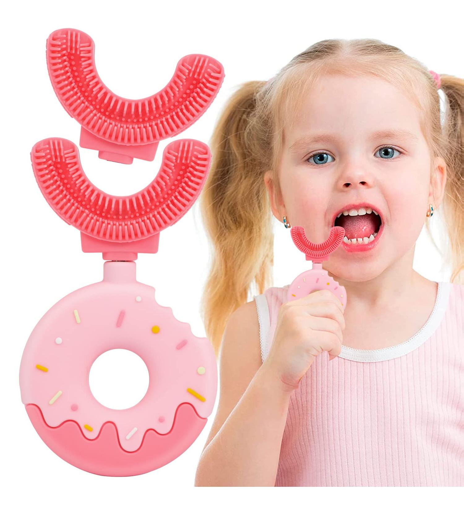 U-Shaped Toothbrush for Kids - Soft 360 Silicone Donut Toothbrush (2-8 Years) - Pink - Grundic Cleaning - Buy Online on GoSupps.com