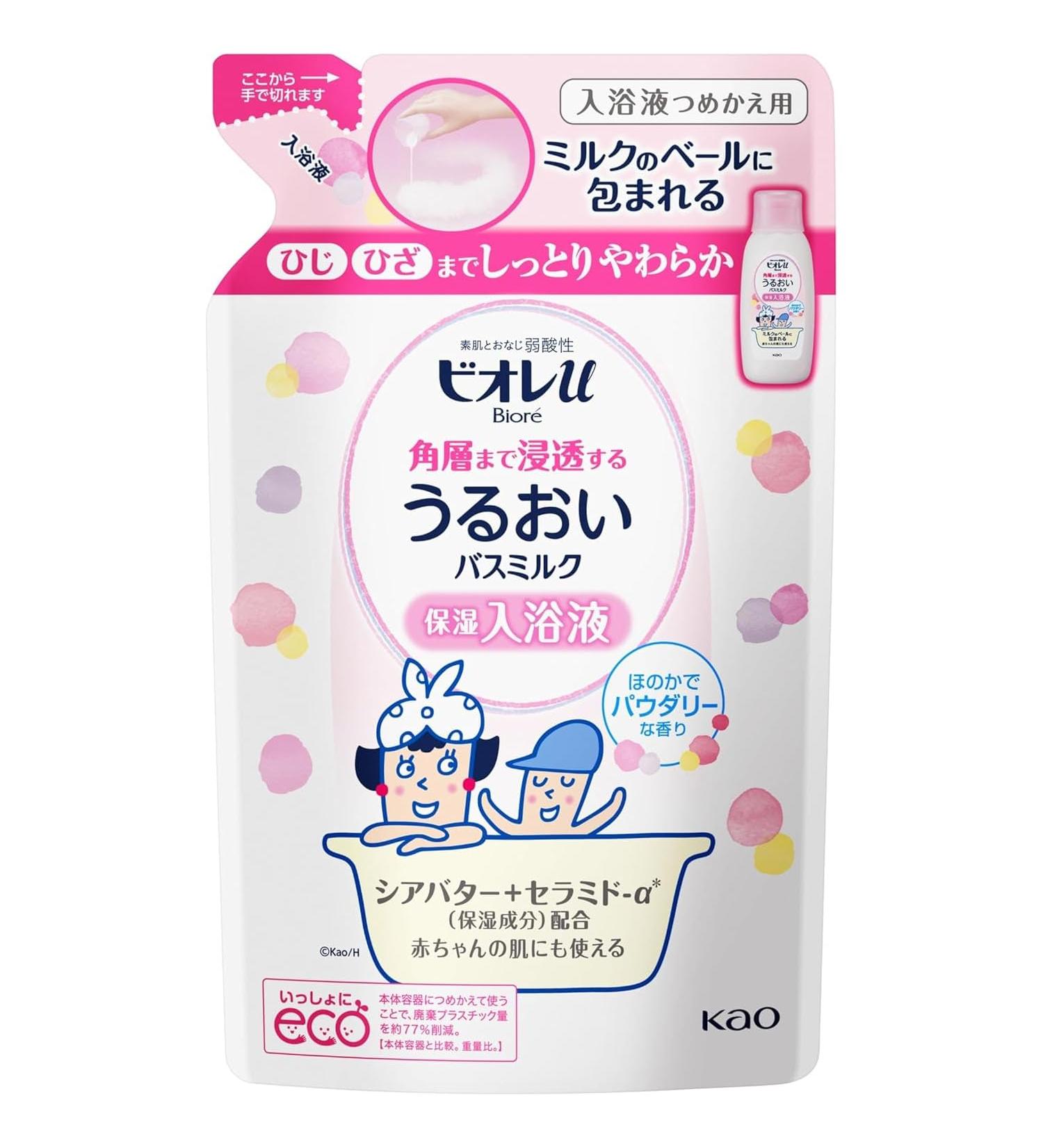 Biore U Moisturizing Bath Milk 480 ml - Powdery - Refill (Green Tea Set)