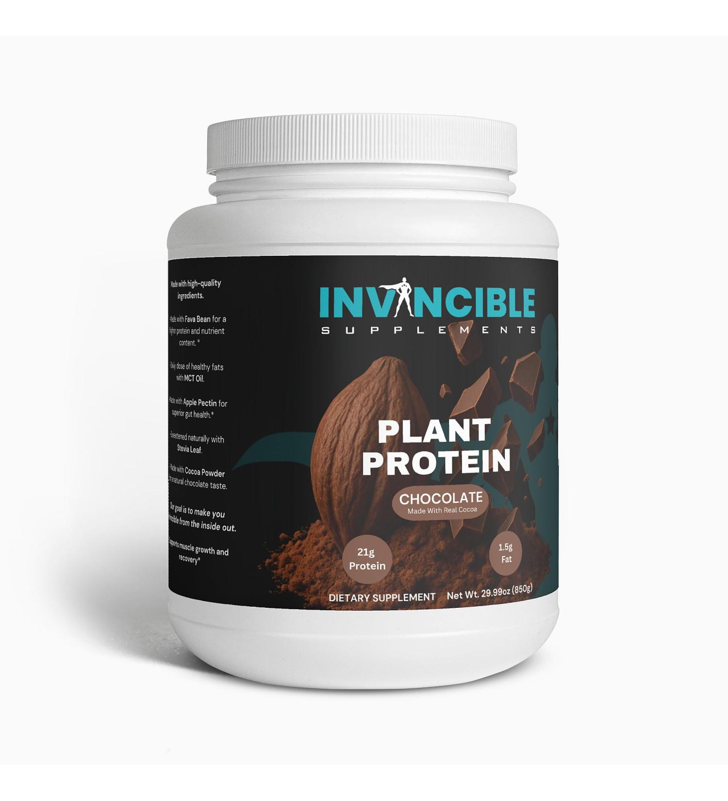 Invincible Supplements 100% Plant Protein Powder Chocolate | 21g Vegan Protein Made with Cocoa Dairy-Free Gluten-Free Muscle Recovery & Weight Management Supplement Tendra Fava Bean Protein - Buy Online on GoSupps.com