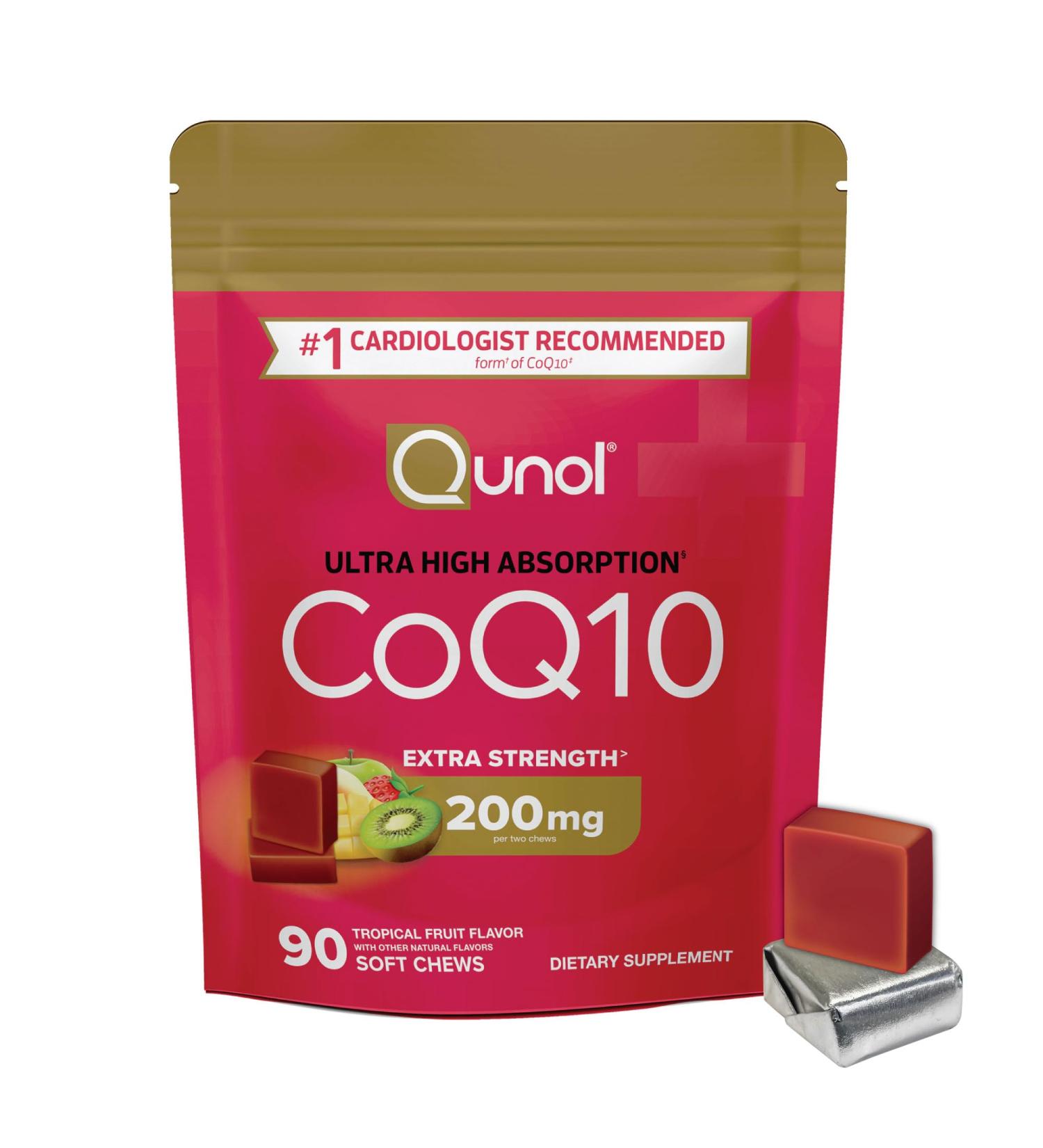 Qunol CoQ10 200mg Soft Chews Extra Strength & Ultra High Absorption Coenzyme Q10 Supplement #1 Cardiologist Recommended Supplement for Heart Health 90 Count CoQ10 90 Count (Pack of 1) - Buy Online on GoSupps.com