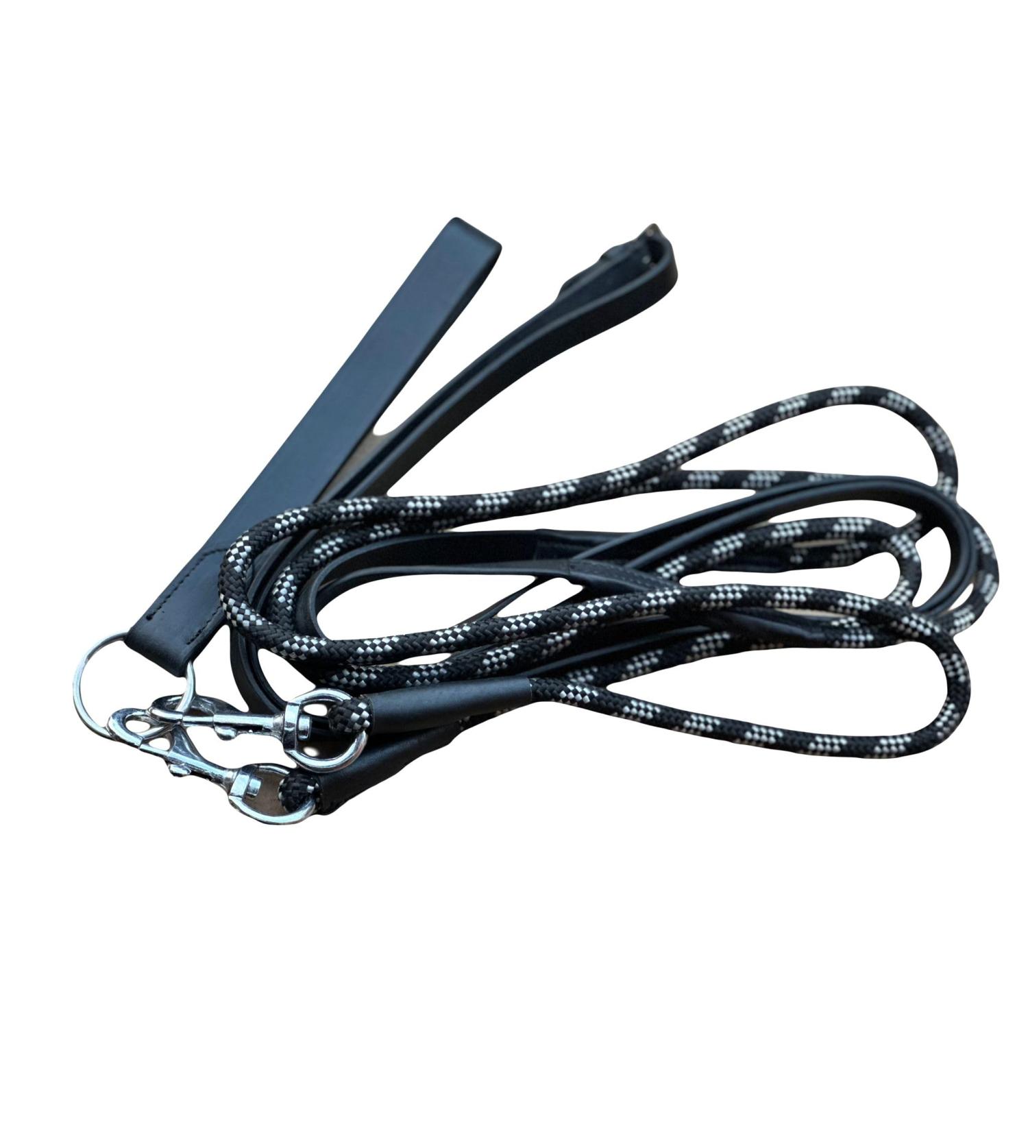 Equipride Horse Draw Reins Soft Grip Leathee with Black/Silver Cord Lunging Schooling Training Aid (Cob Black) Cob Black - Buy Online on GoSupps.com